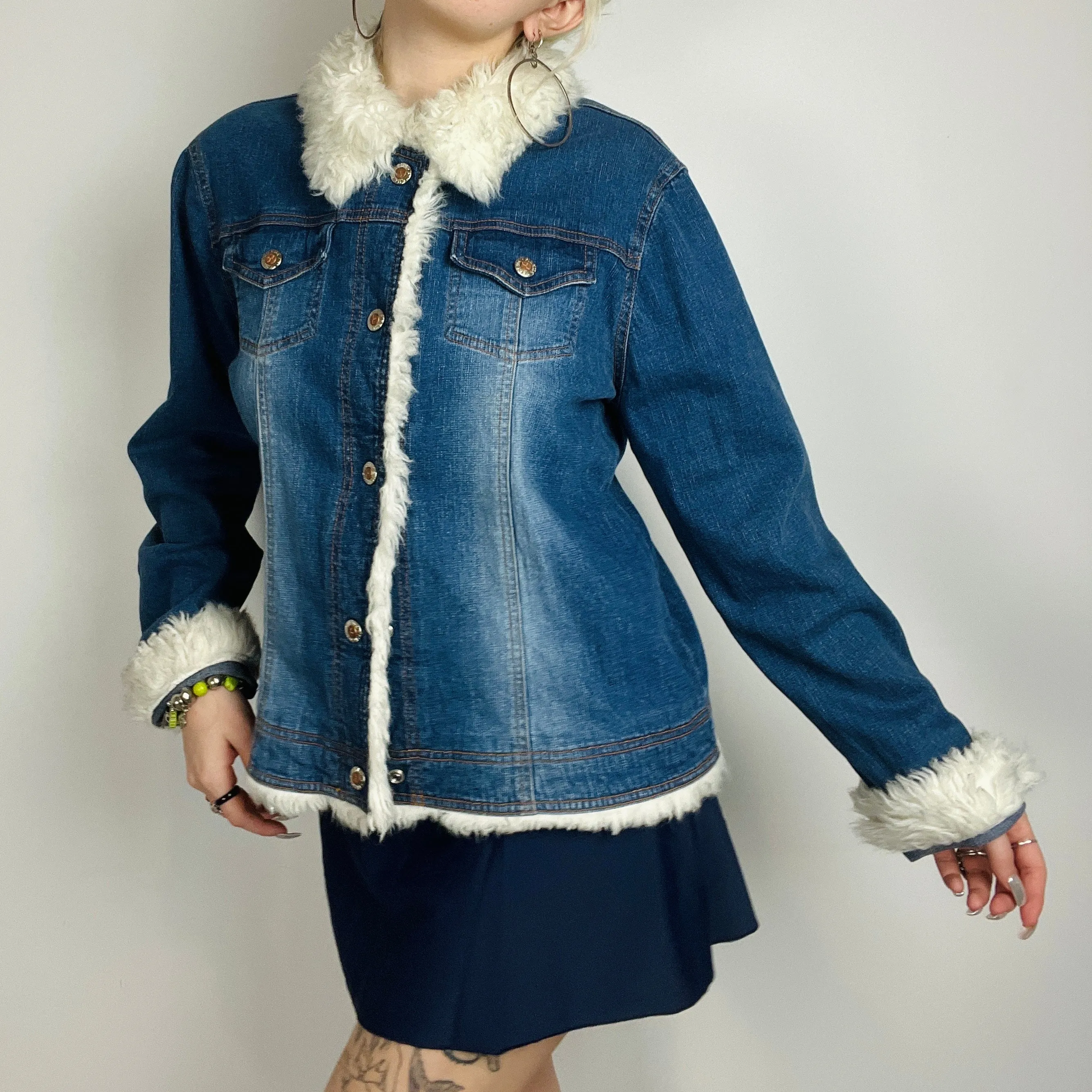 90s Denim Faux Fur Jacket