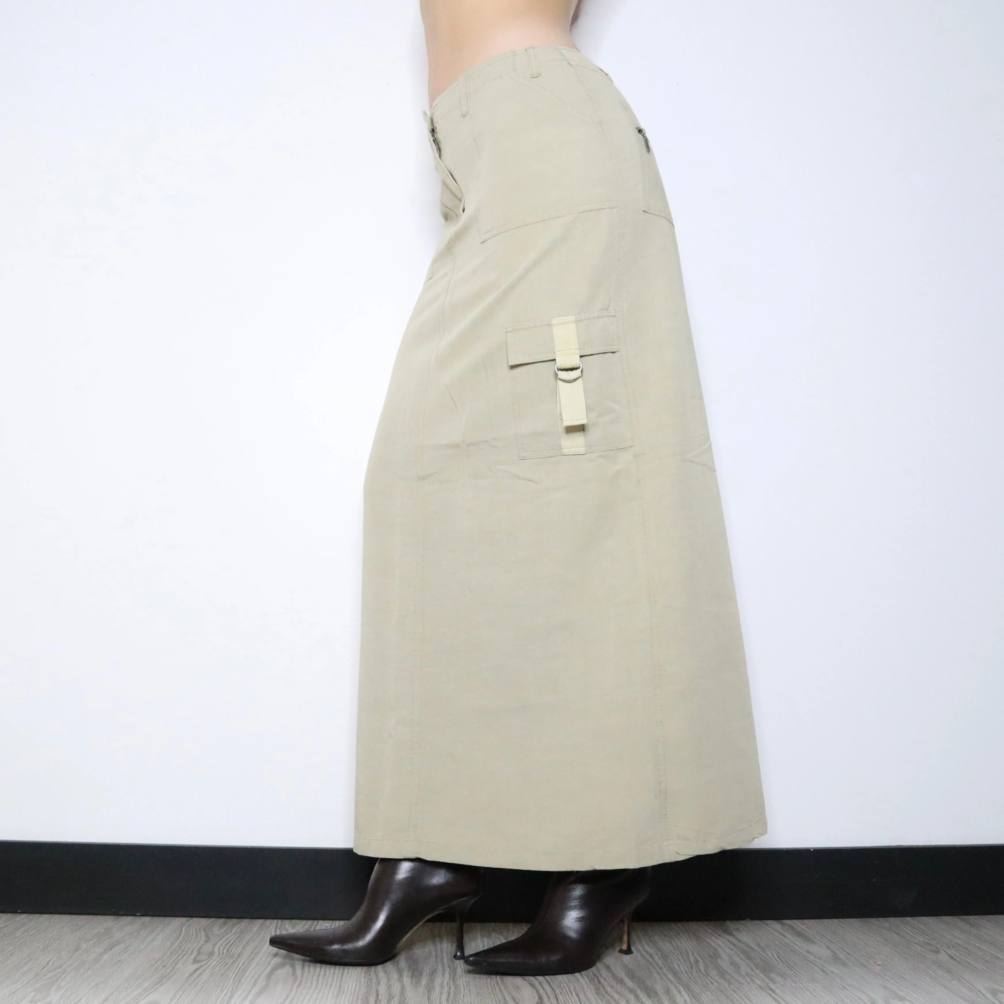 90s Light Khaki Cargo Maxi Skirt (S/M)