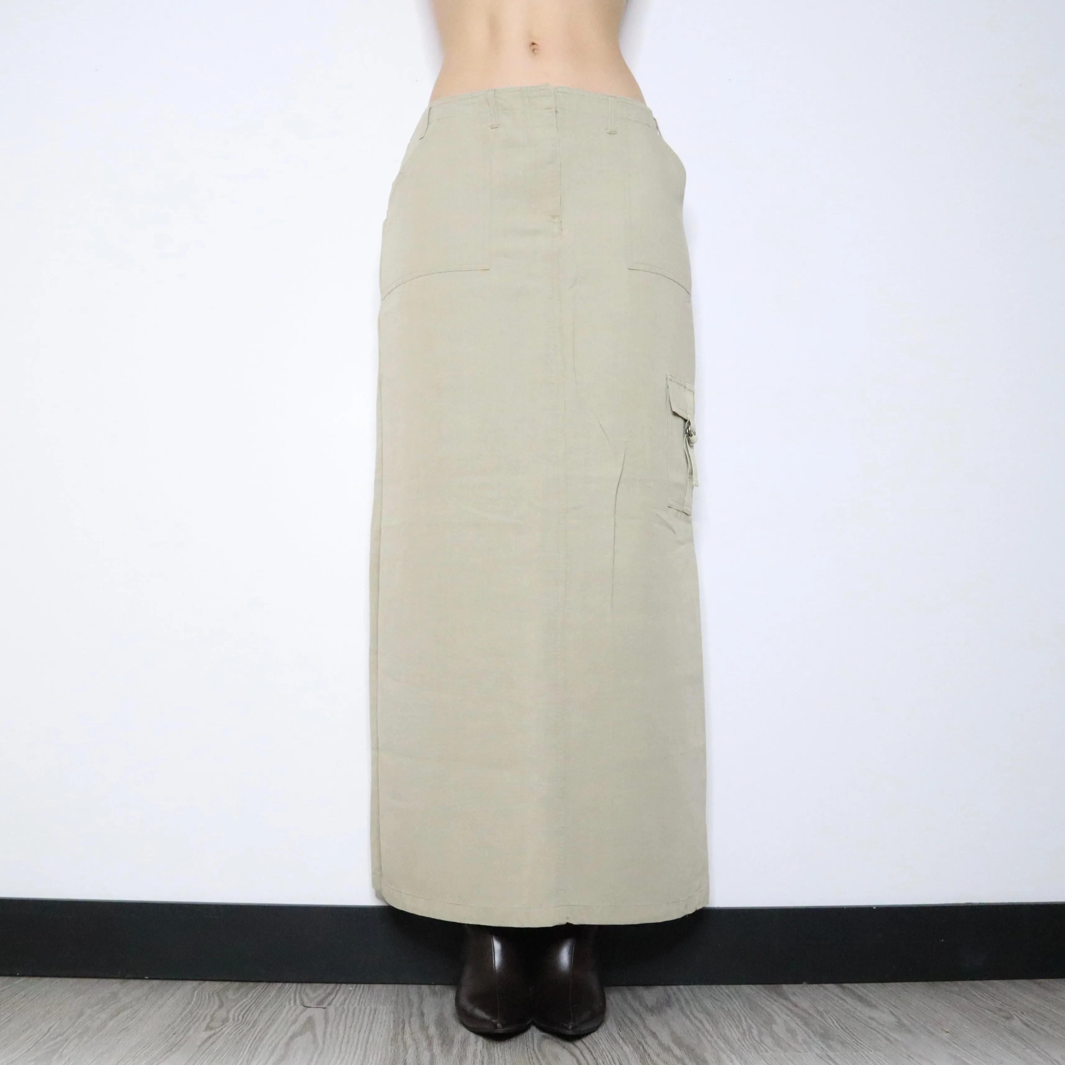 90s Light Khaki Cargo Maxi Skirt (S/M)
