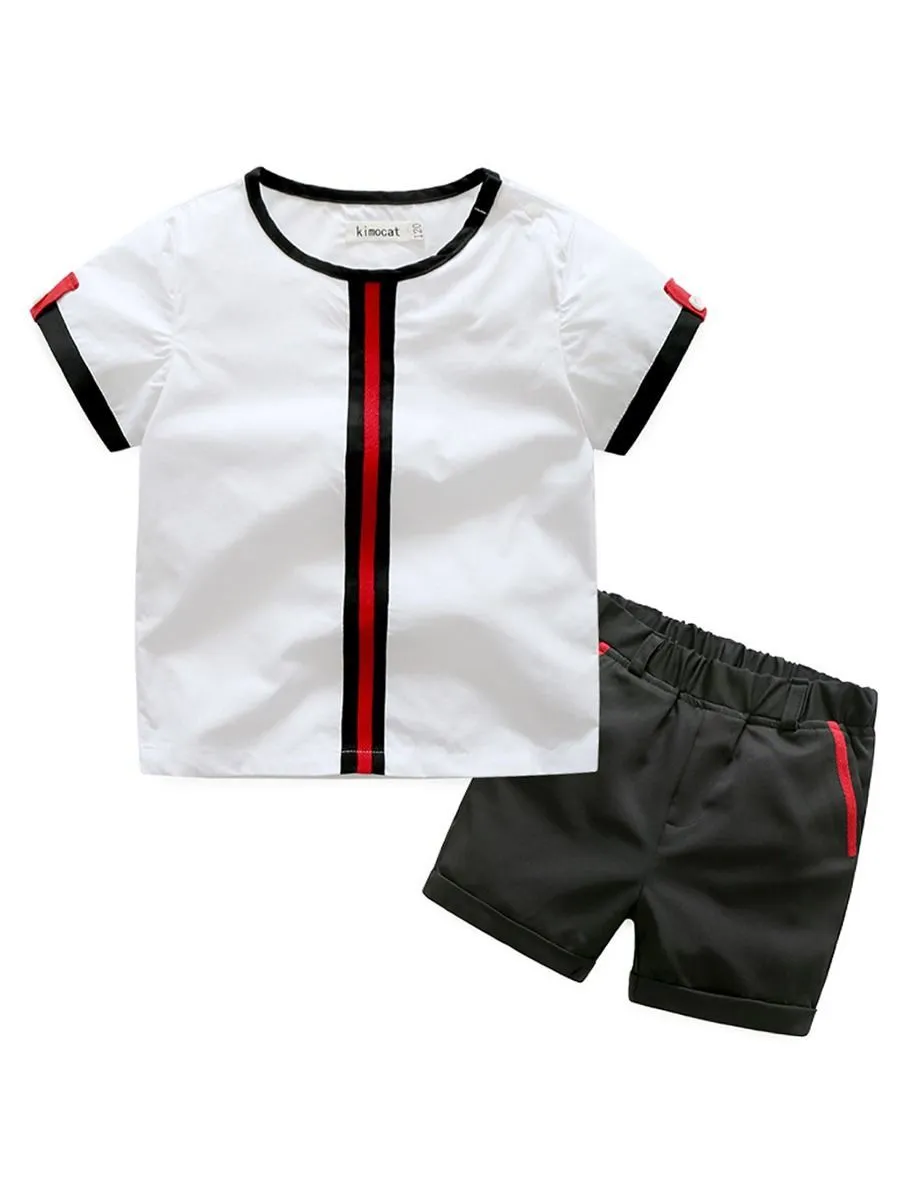 Baby Little Boy Summer 2-Piece Casual Outfits Color Blocking T-Shirt  Shorts