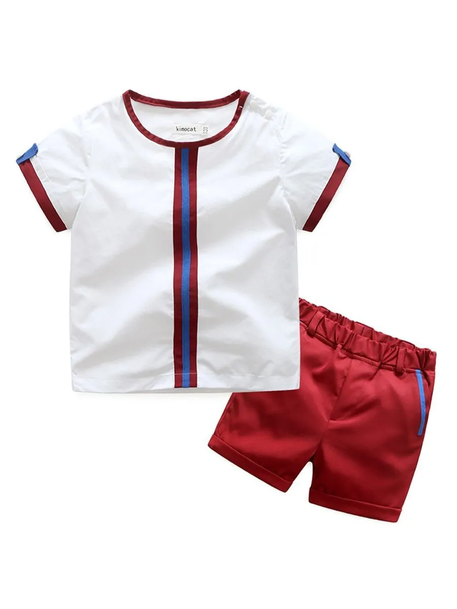 Baby Little Boy Summer 2-Piece Casual Outfits Color Blocking T-Shirt  Shorts