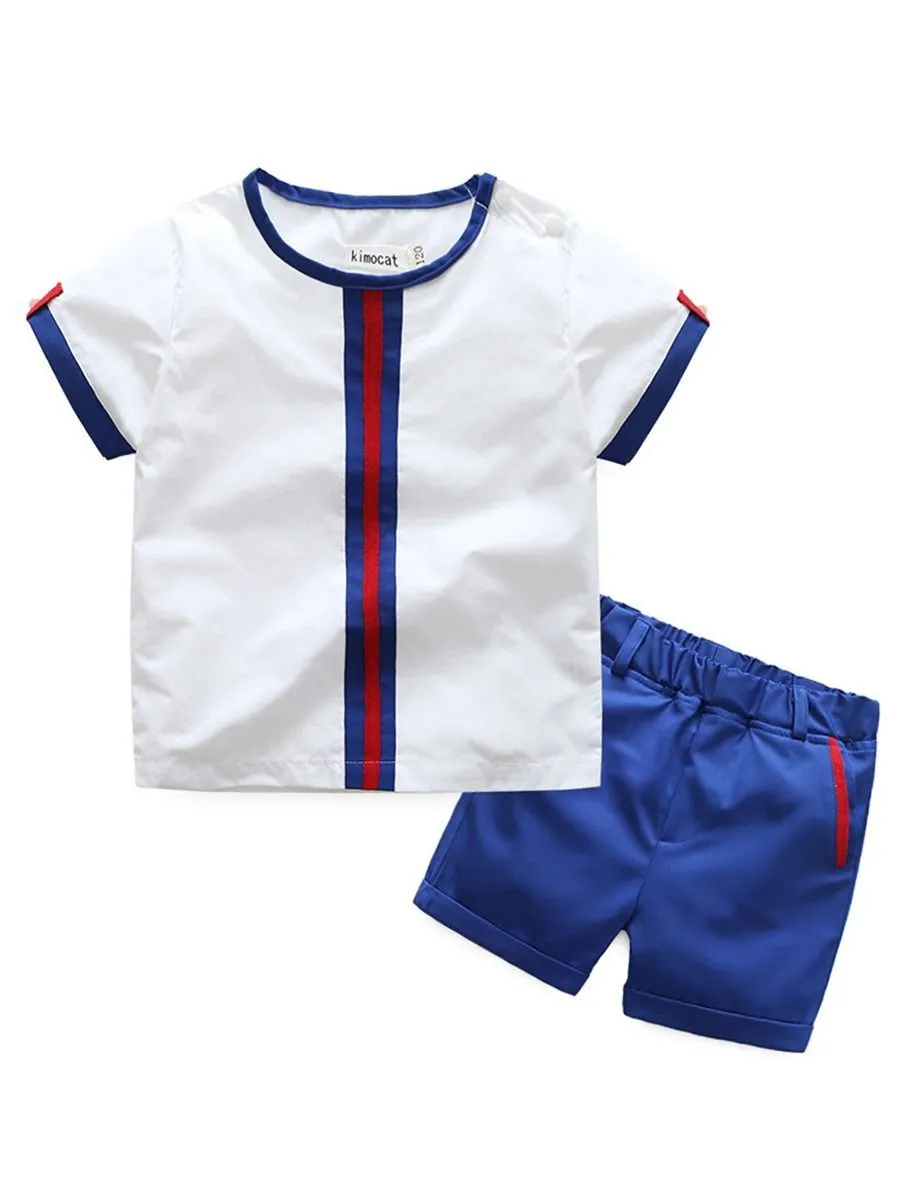 Baby Little Boy Summer 2-Piece Casual Outfits Color Blocking T-Shirt  Shorts