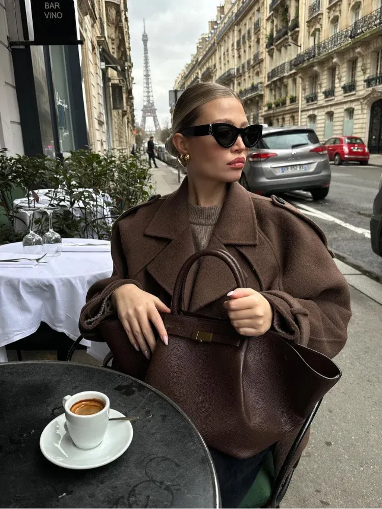 Back To School Joskaa Double Breasted Long Sleeved Lapel Women's Woolen Coats Casual Solid Color Pocket Short Jacket Lady Commuting Autumn Streetwears