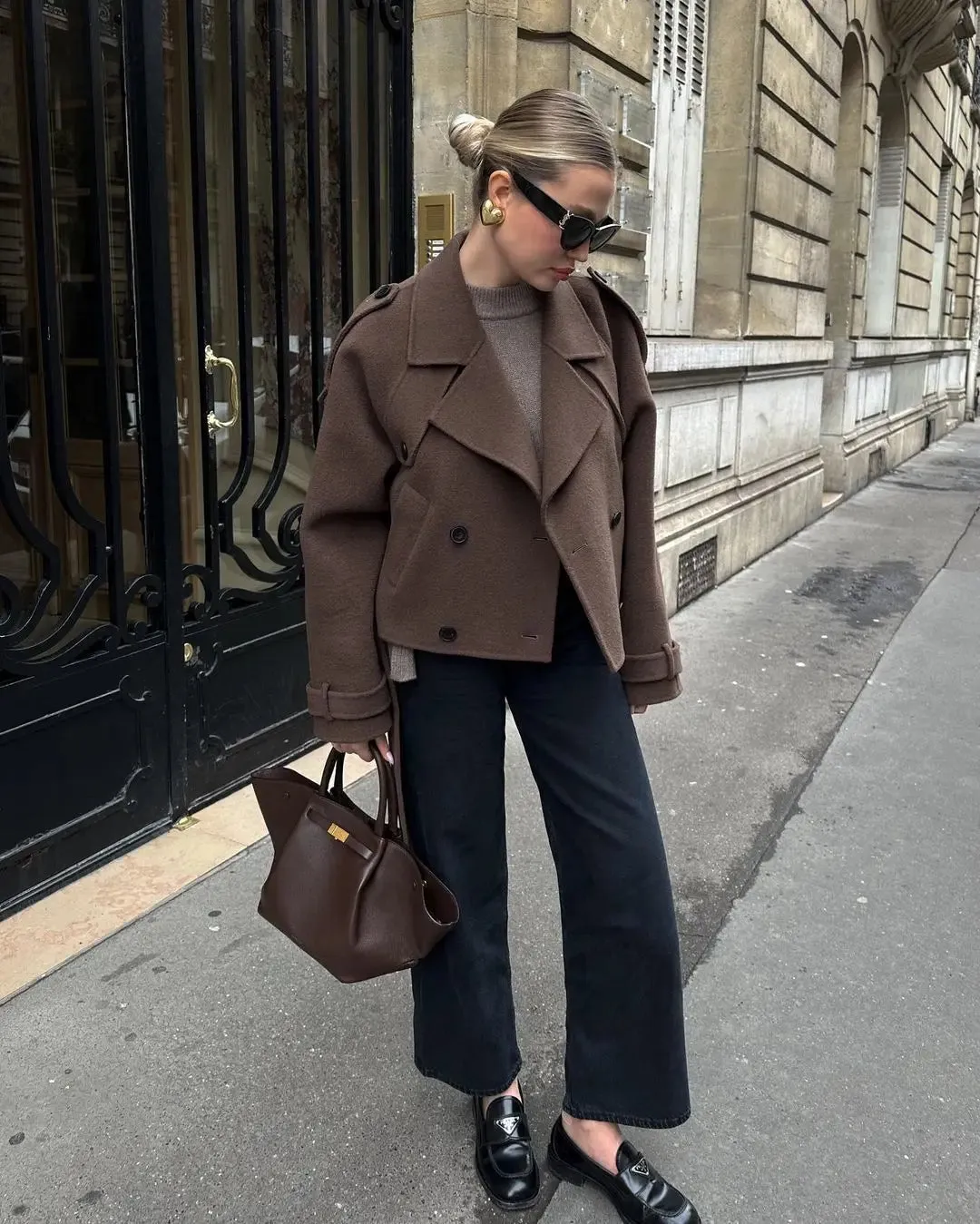 Back To School Joskaa Double Breasted Long Sleeved Lapel Women's Woolen Coats Casual Solid Color Pocket Short Jacket Lady Commuting Autumn Streetwears