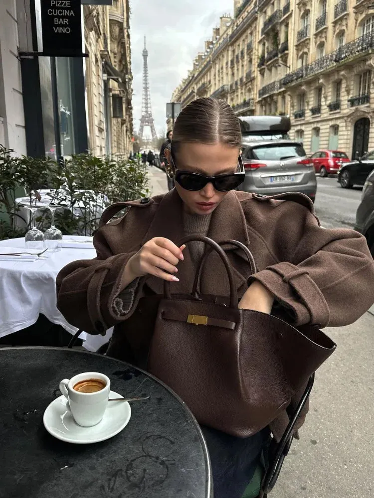 Back To School Joskaa Double Breasted Long Sleeved Lapel Women's Woolen Coats Casual Solid Color Pocket Short Jacket Lady Commuting Autumn Streetwears