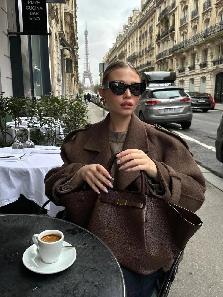 Back To School Joskaa Double Breasted Long Sleeved Lapel Women's Woolen Coats Casual Solid Color Pocket Short Jacket Lady Commuting Autumn Streetwears