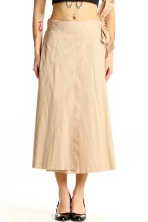 Beige Cotton Blend Midi Wrap Skirt