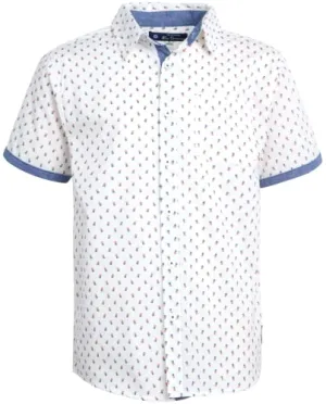 Ben Sherman Boys? Shirt ? Casual Short Sleeve Button Down Collared Shirt (Size: 4-18), Size 18, Ivory Circles