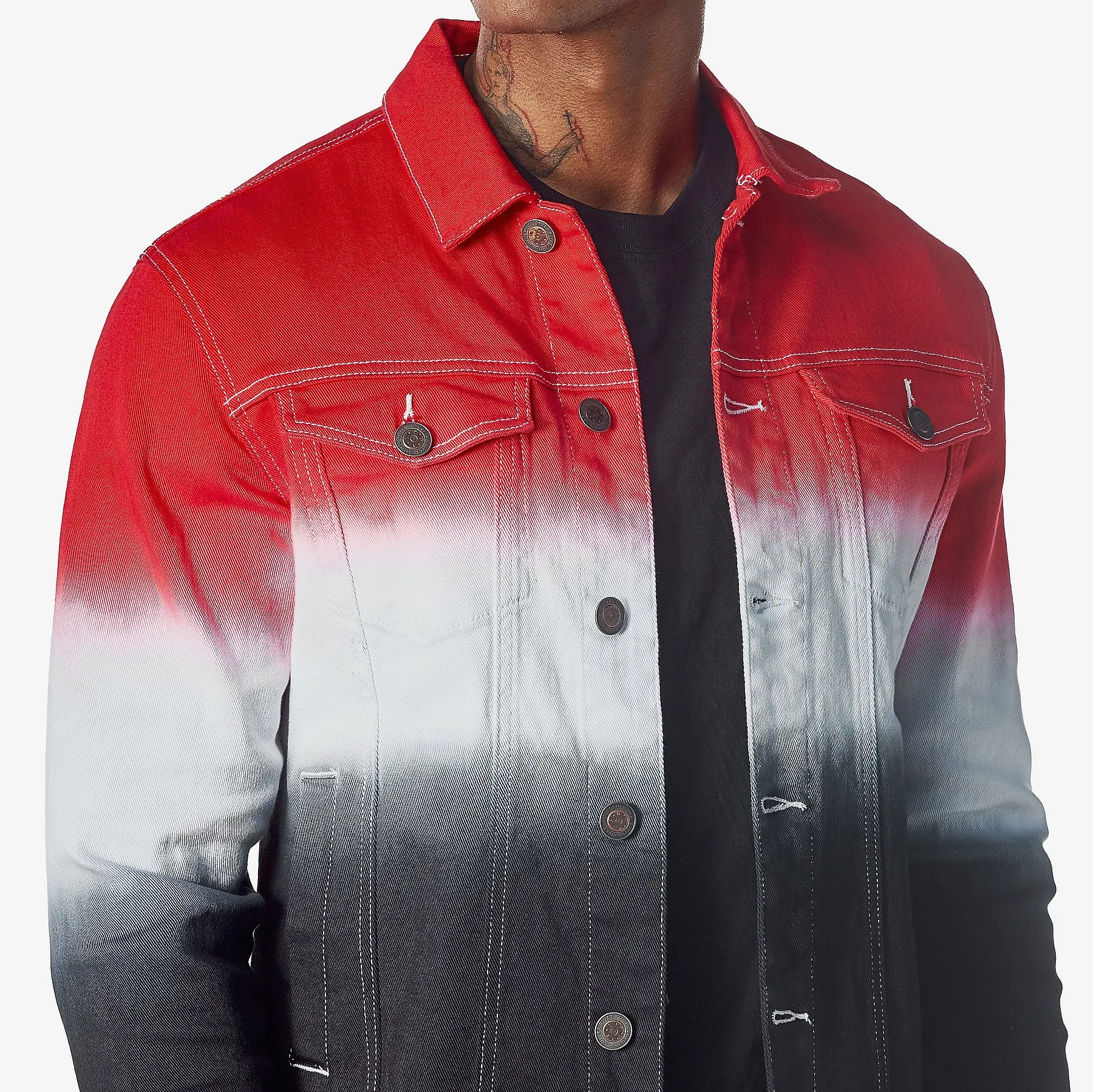 BLACK / RED GRADIENT DENIM JACKET