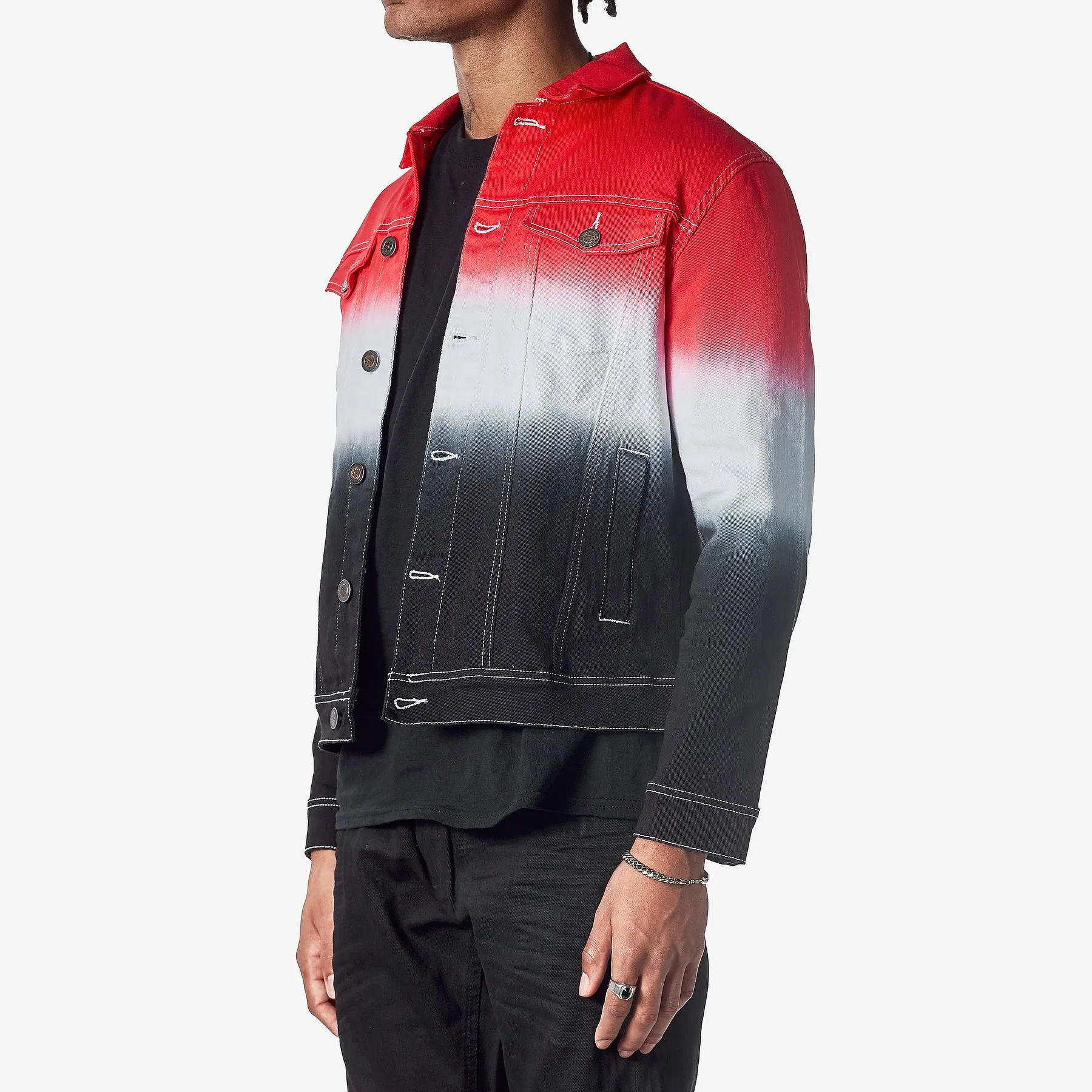 BLACK / RED GRADIENT DENIM JACKET