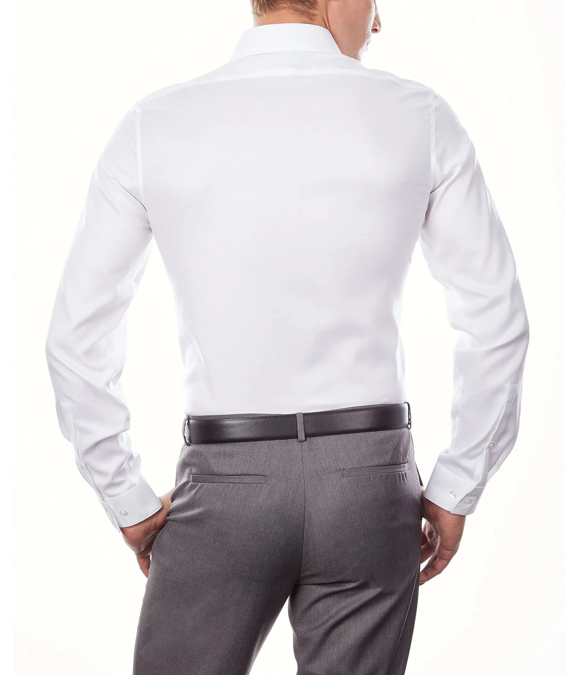 Calvin Klein Men's Dress Shirt Slim Fit Non Iron Stretch Solid, White, 16.5" Neck 34"-35" Sleeve