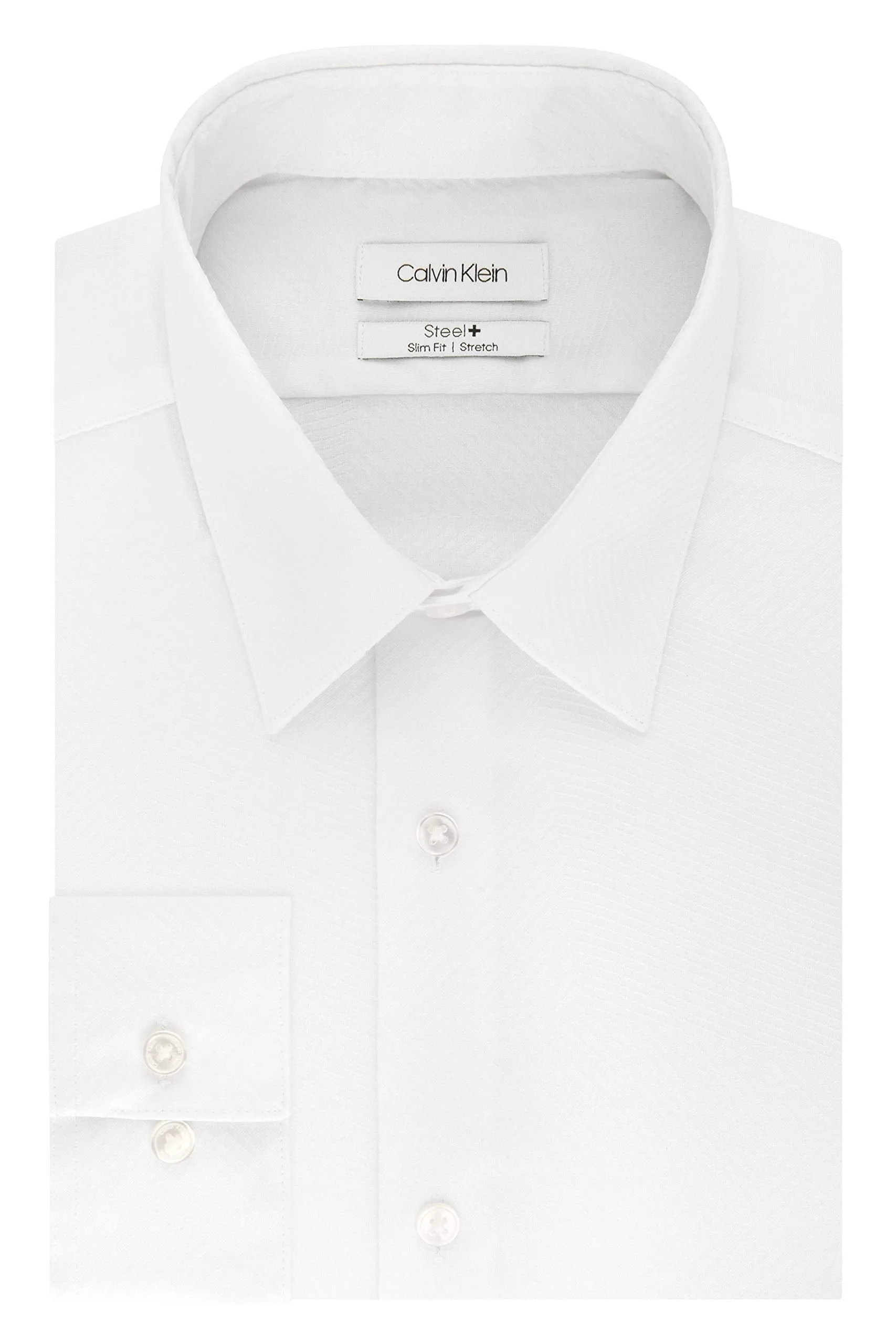 Calvin Klein Men's Dress Shirt Slim Fit Non Iron Stretch Solid, White, 16.5" Neck 34"-35" Sleeve