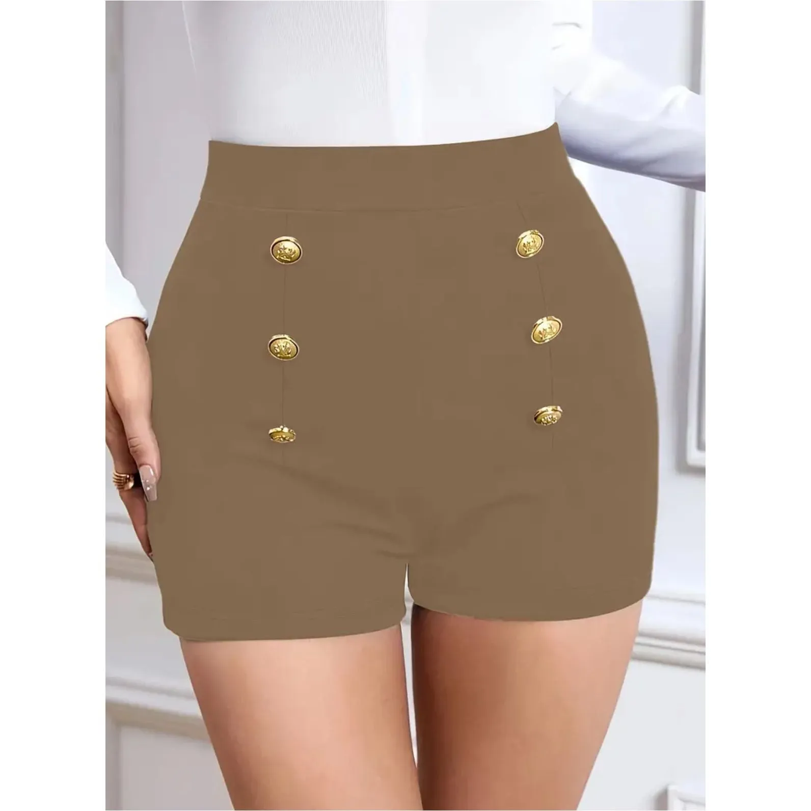 Casual Slim Fit Shorts With Double-Breasted Design.