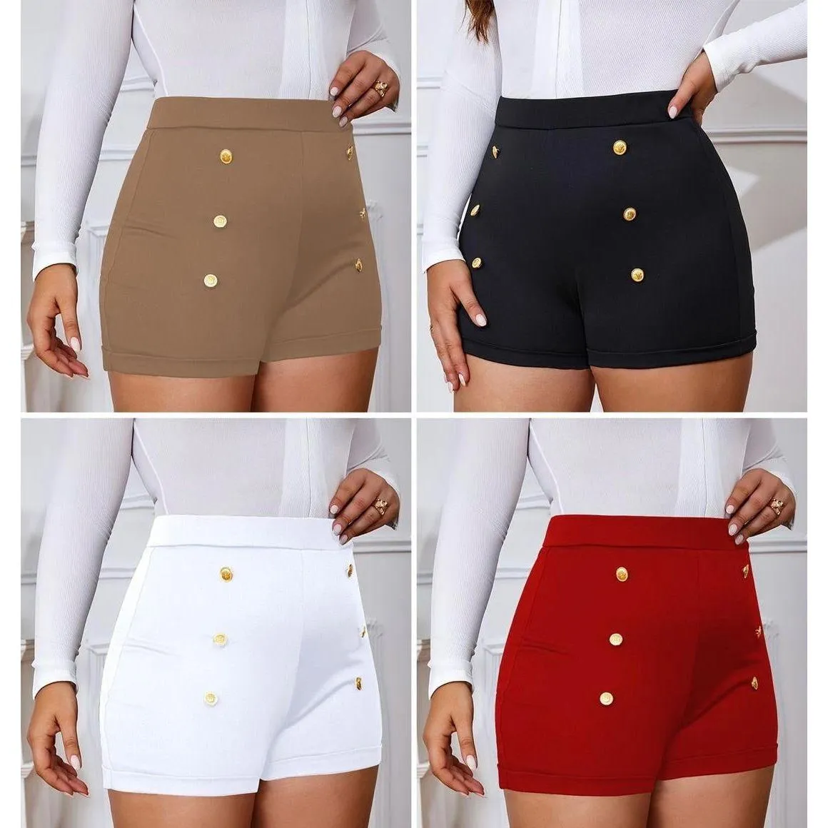 Casual Slim Fit Shorts With Double-Breasted Design.