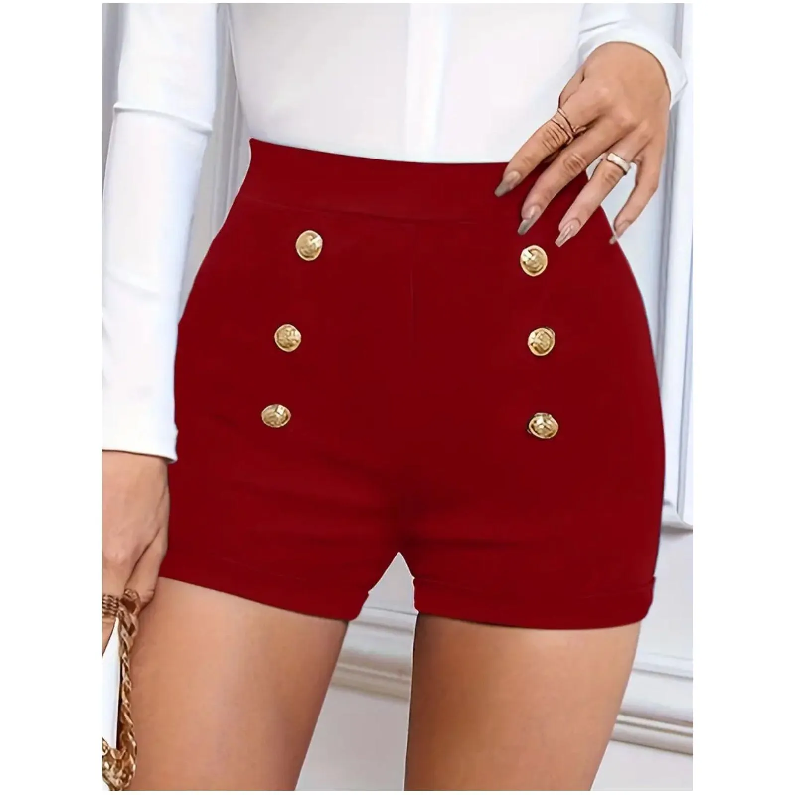 Casual Slim Fit Shorts With Double-Breasted Design.