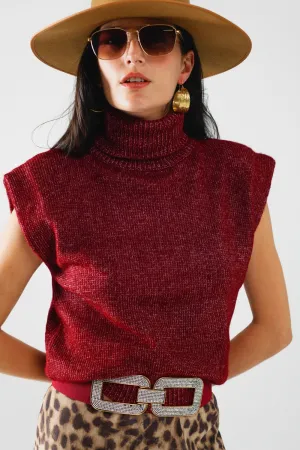 Cozy turtleneck sleeveless sweater in burgundy
