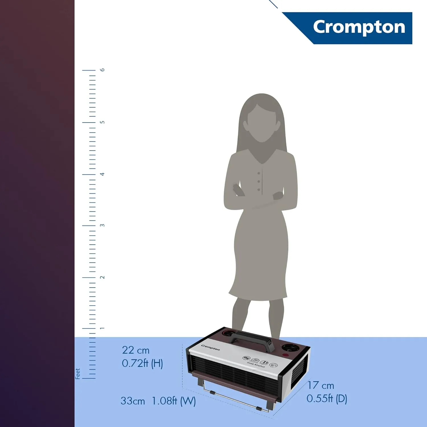 Crompton Insta Airohot 2000W heat convector with adjustable Thermostats Plastic body ISI Approved, Maroon, Standard