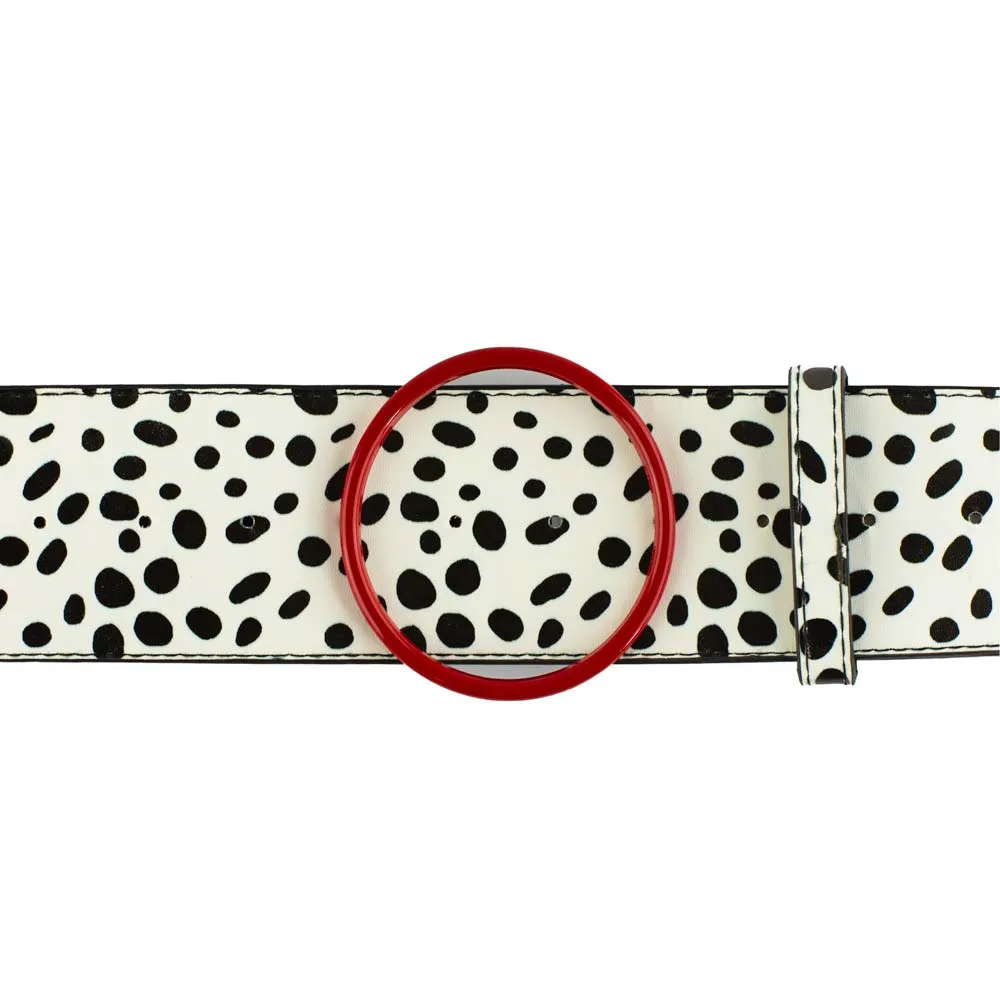 Cruella De Vil Red Cast Buckle - Dalmatian Spots White/Black PU Strap Belt
