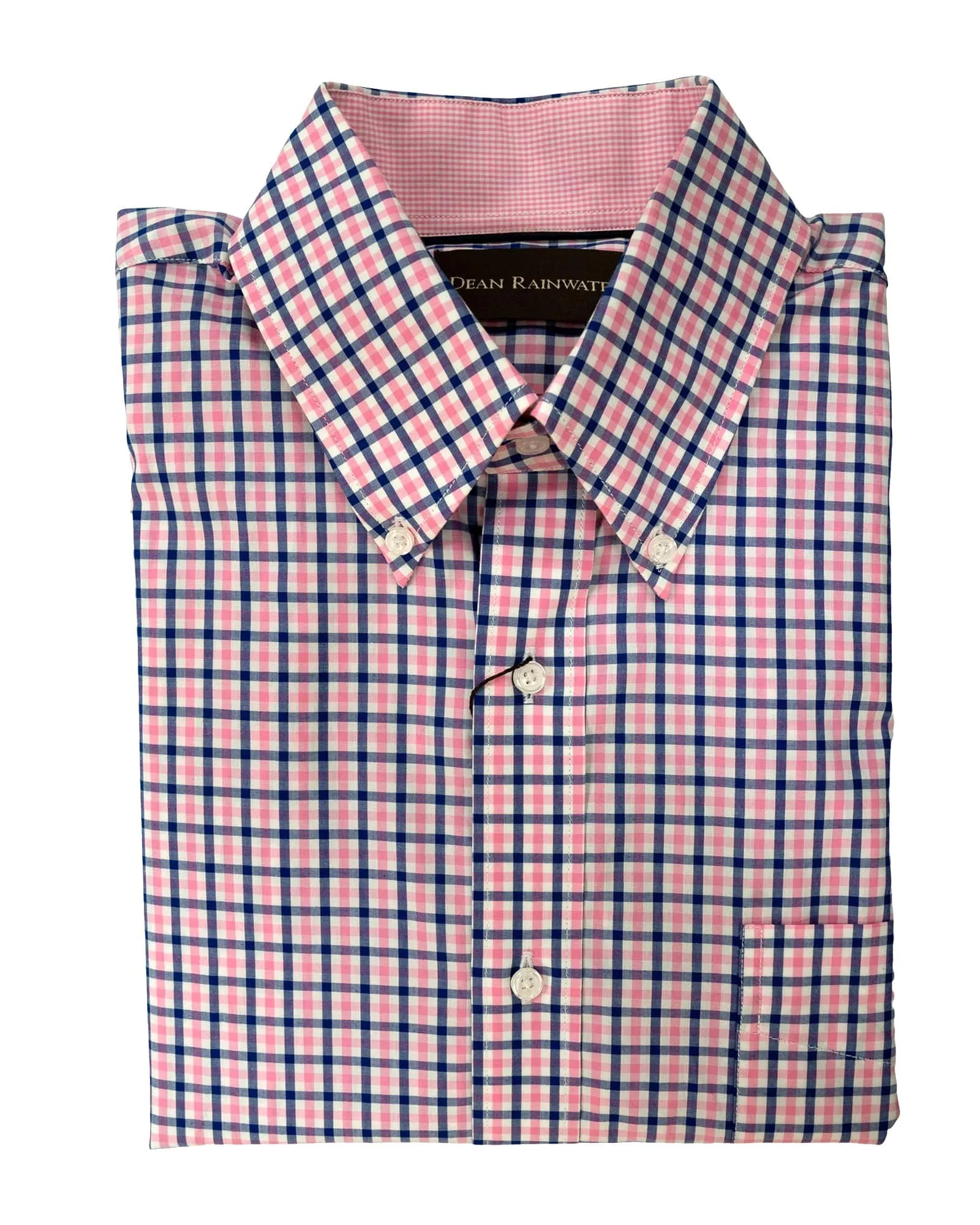 Dean Rainwater's 100% Cotton Pink and Blue Plaid Button Down Sport Shirt