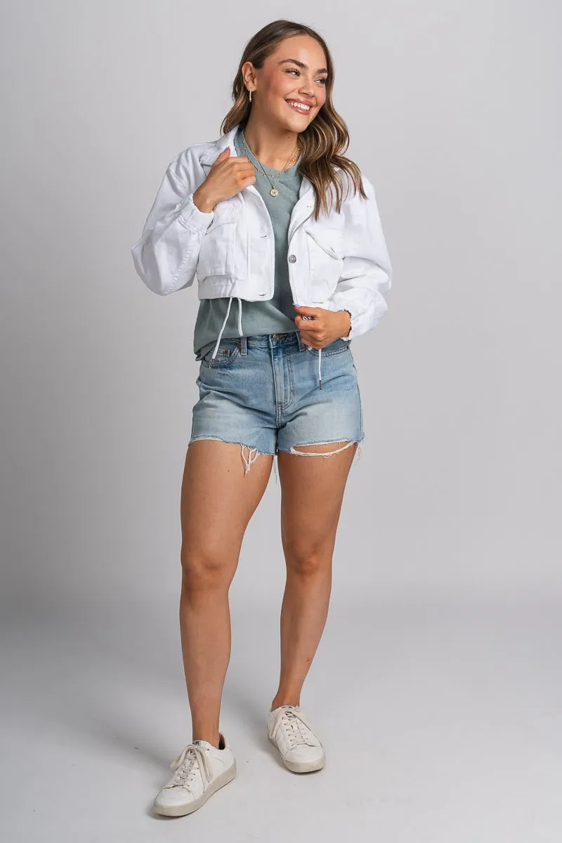 Denim crop jacket white