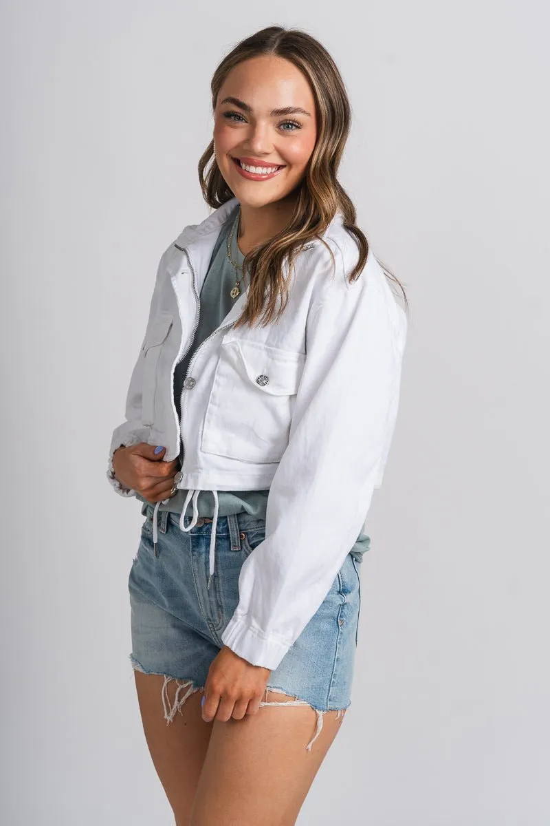 Denim crop jacket white