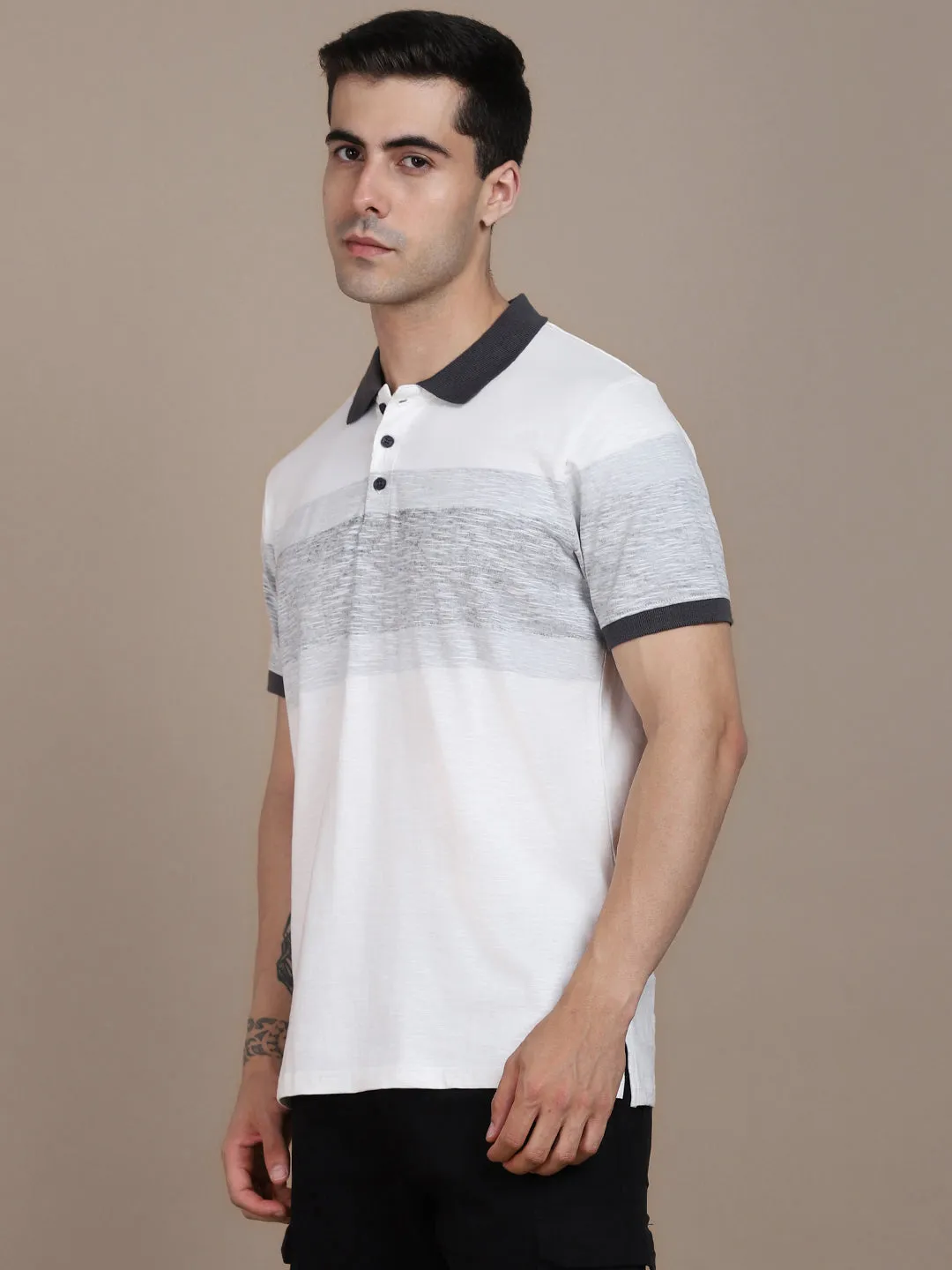 Dennis Lingo Striped Polo Collar Pure Cotton T-shirt