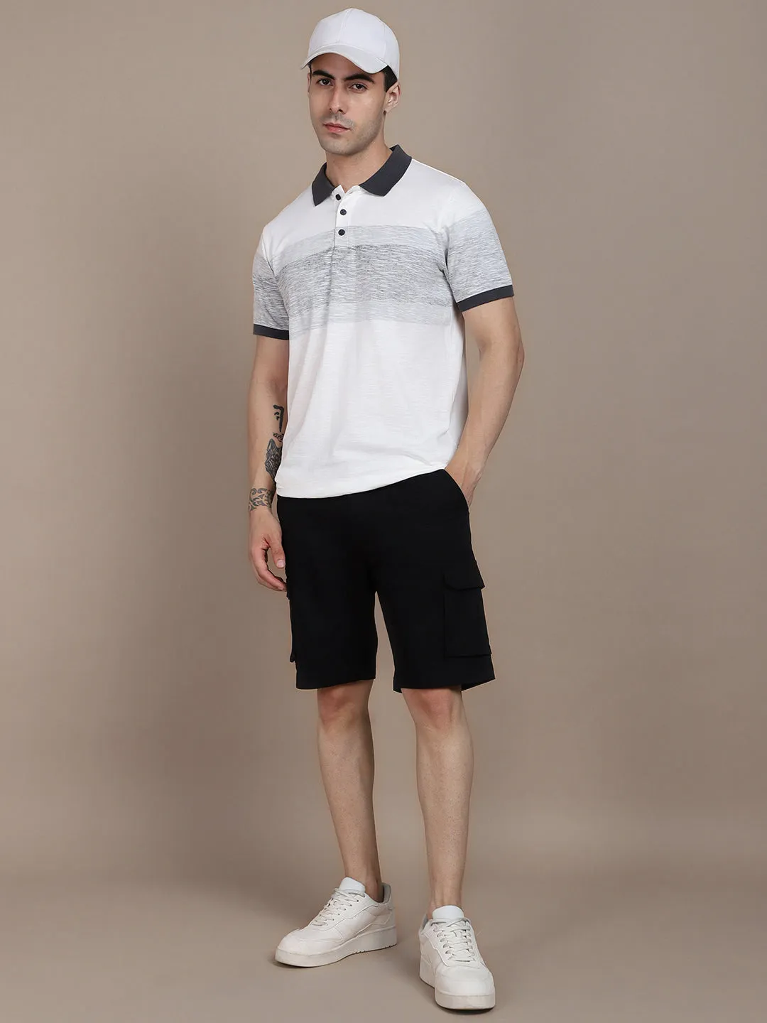 Dennis Lingo Striped Polo Collar Pure Cotton T-shirt