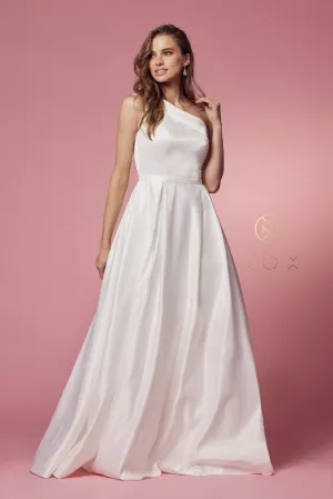 ELEGANT ONE SHOULDER ELEGANT SATIN A-LINE LONG DRESS_E469