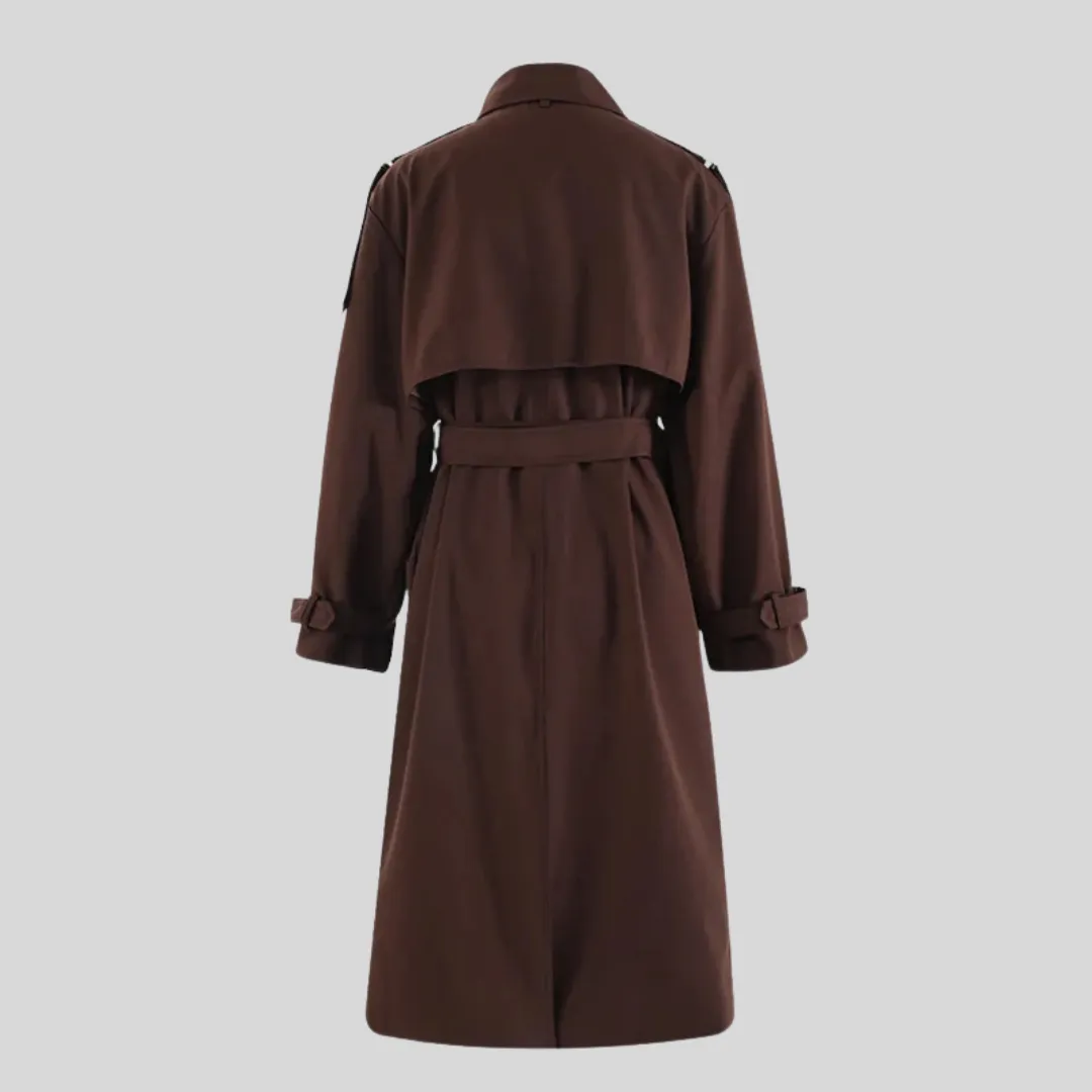 Elegant Trench Coat with Belt - Burgundy
