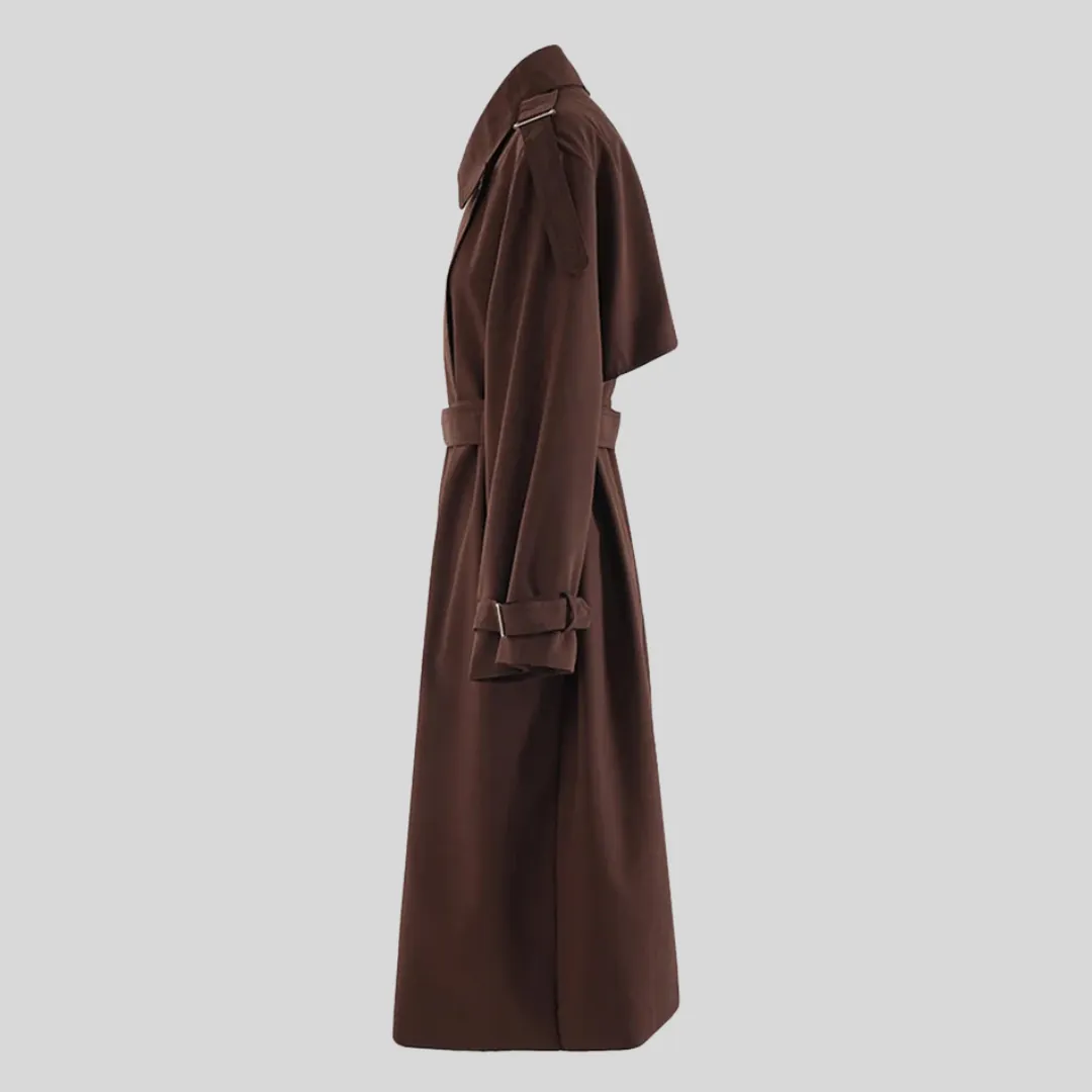 Elegant Trench Coat with Belt - Burgundy