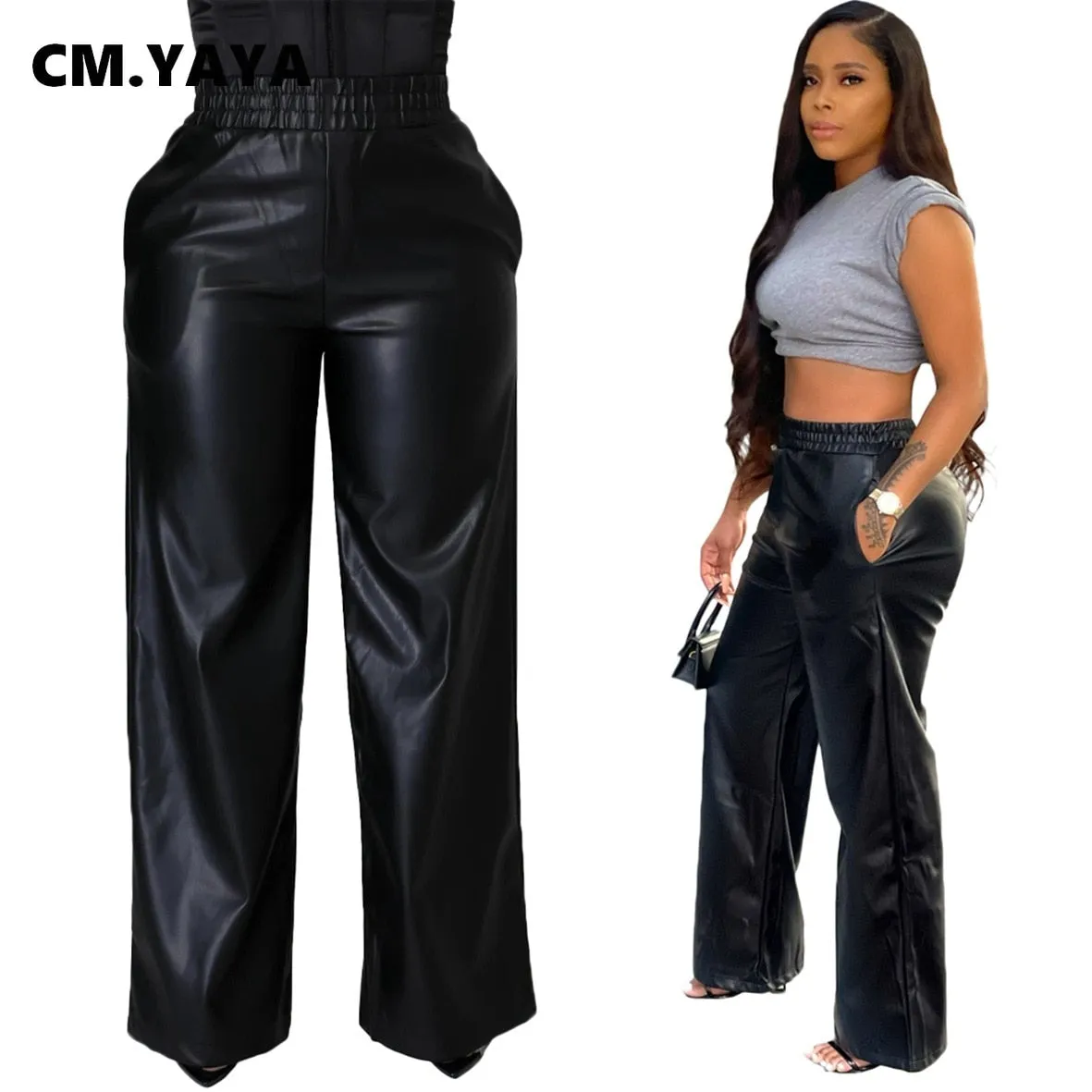 Faux Leather Straight High Waist Pants