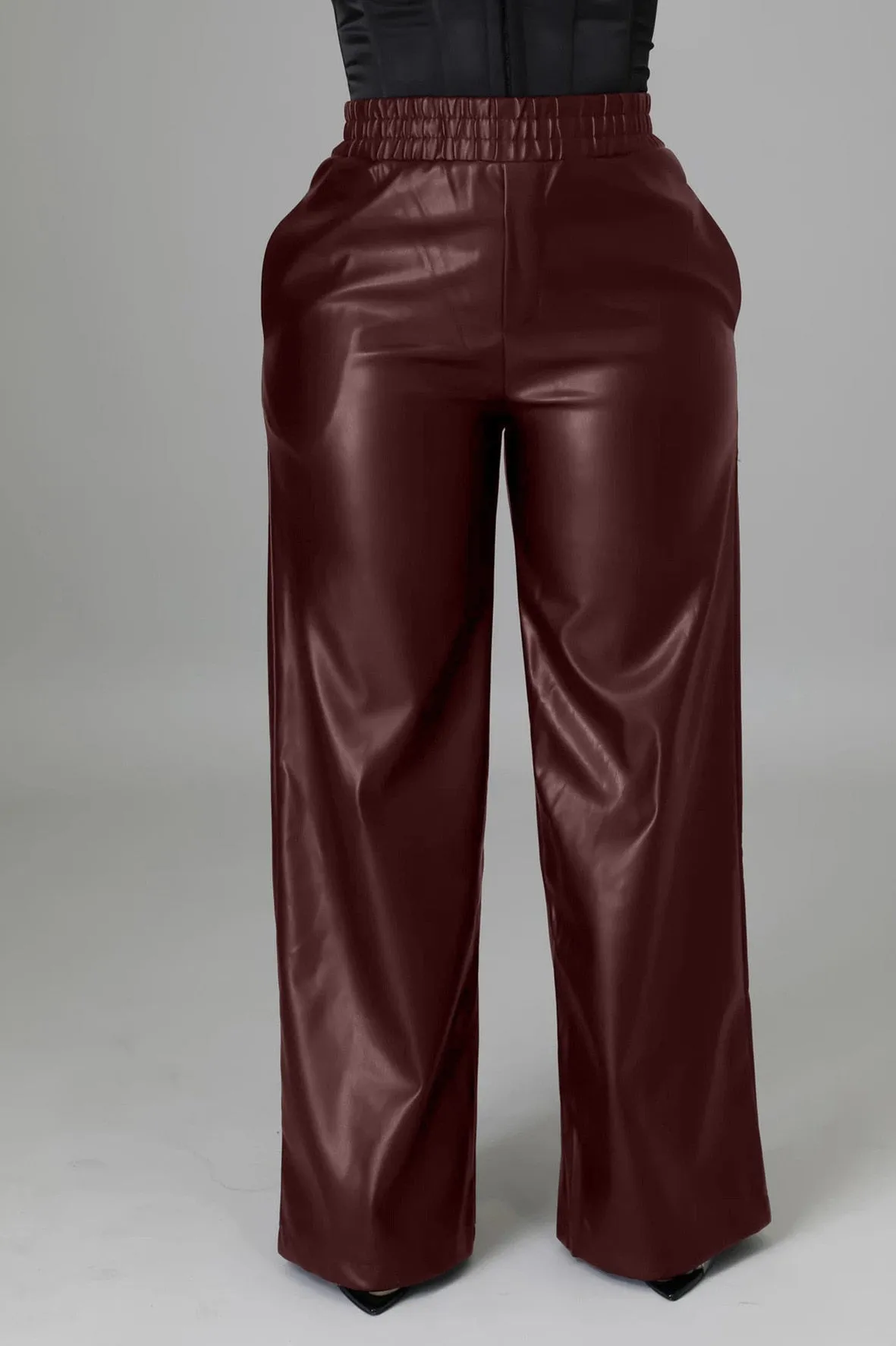 Faux Leather Straight High Waist Pants