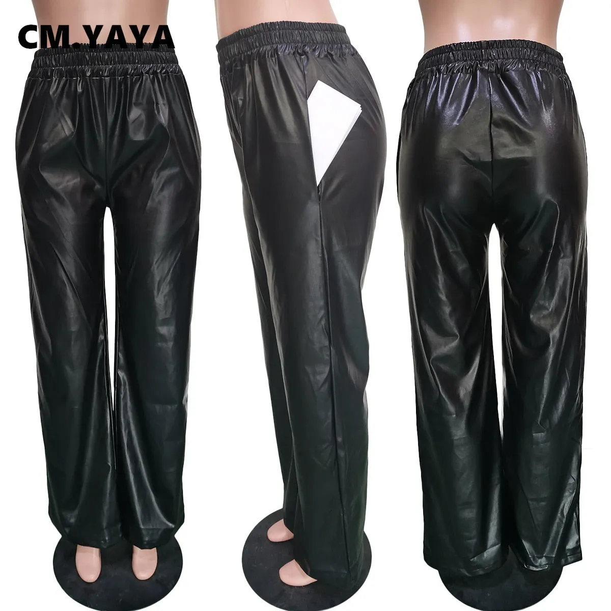 Faux Leather Straight High Waist Pants