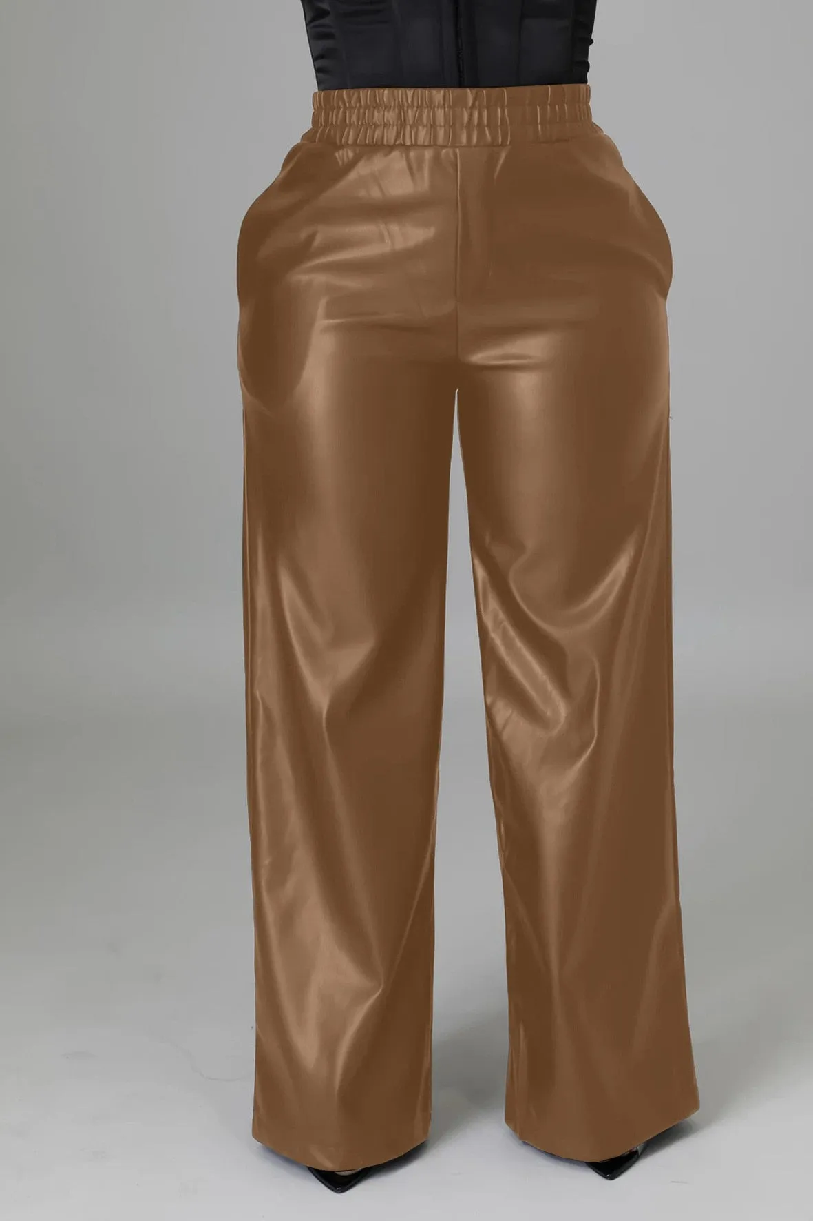 Faux Leather Straight High Waist Pants