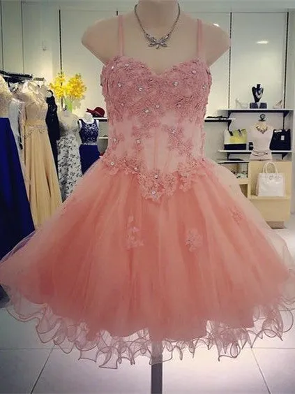 Glamorous Tulle Spaghetti Straps Neckline A-line Homecoming Dresse HD243