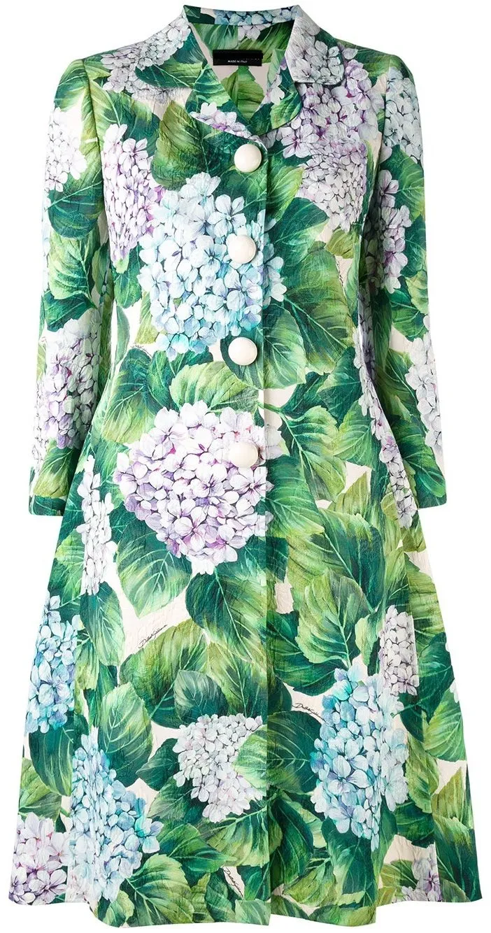 Hydrangea Single-Breasted Brocade Coat, Green