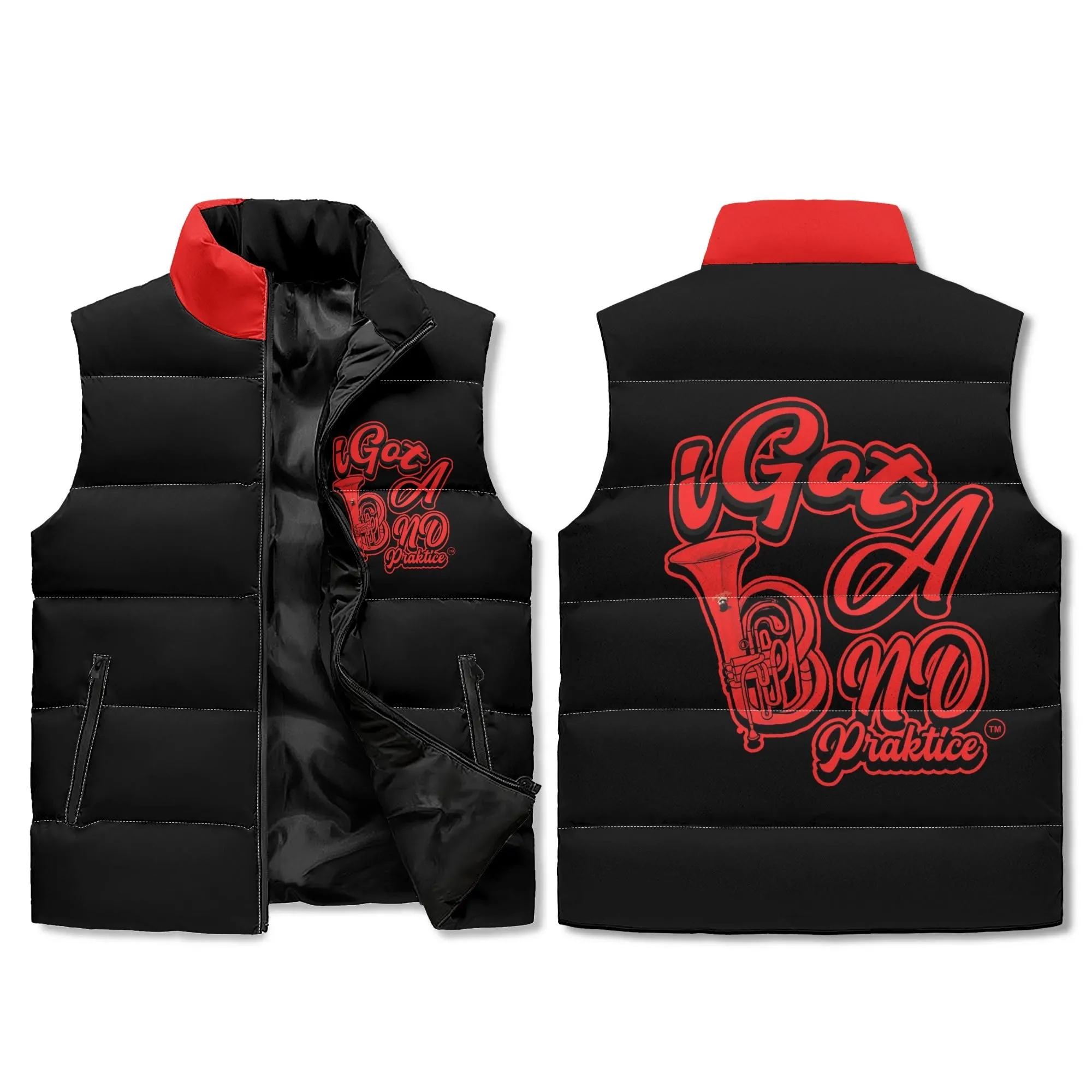 IGot Band Praktice Unisex Lightweight All Over Printing Stand Collar Zip Up Puffer Vest