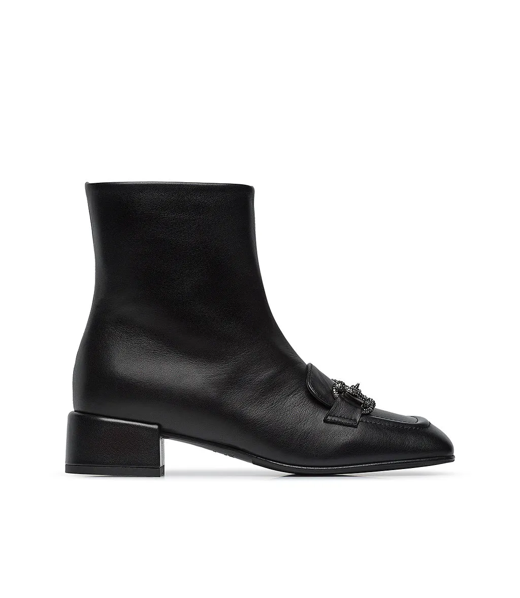 Jewel clamp black nappa leather bootie