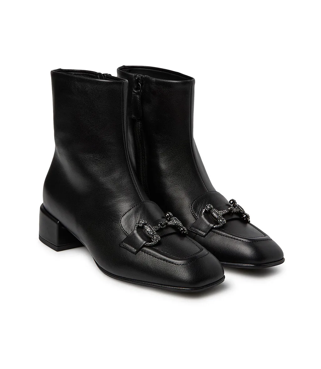 Jewel clamp black nappa leather bootie
