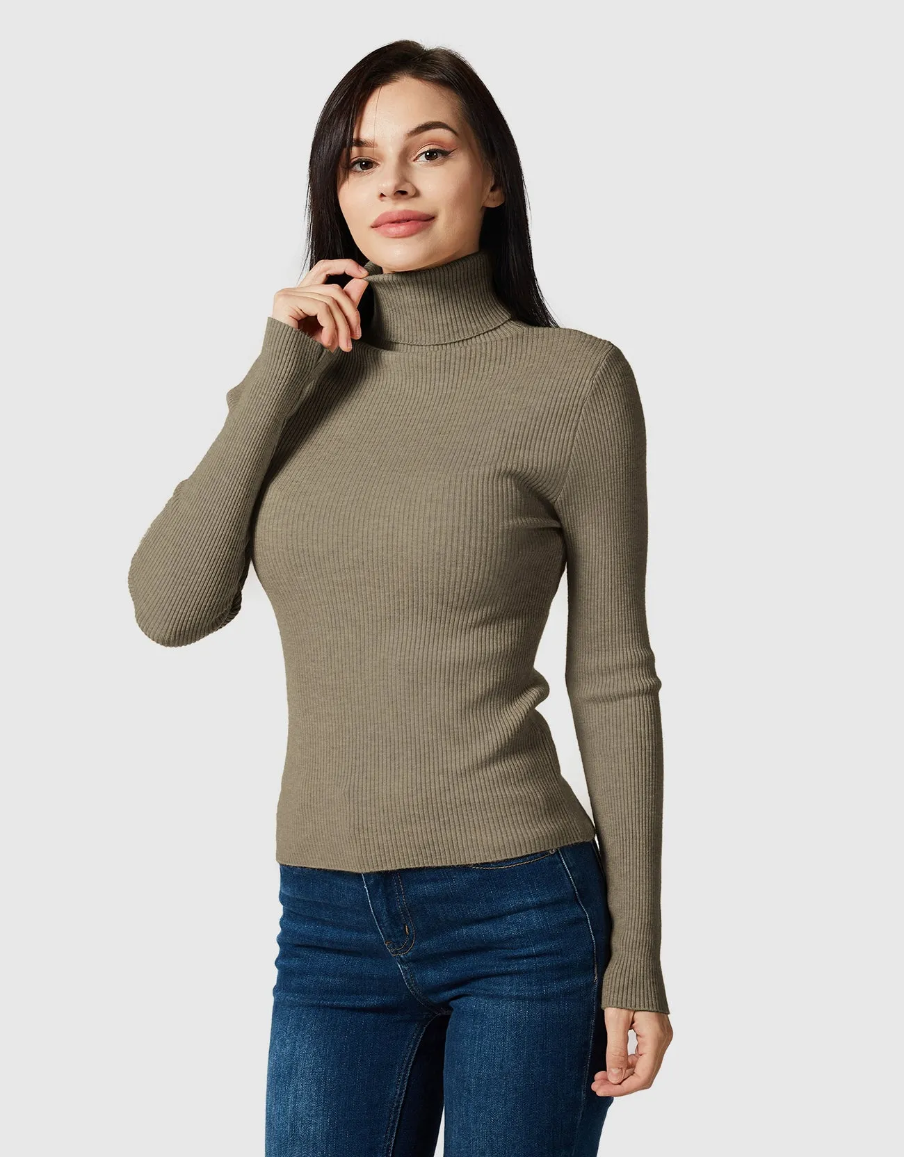 Lightweight Ribbed Turtleneck for Women-Slim Fit