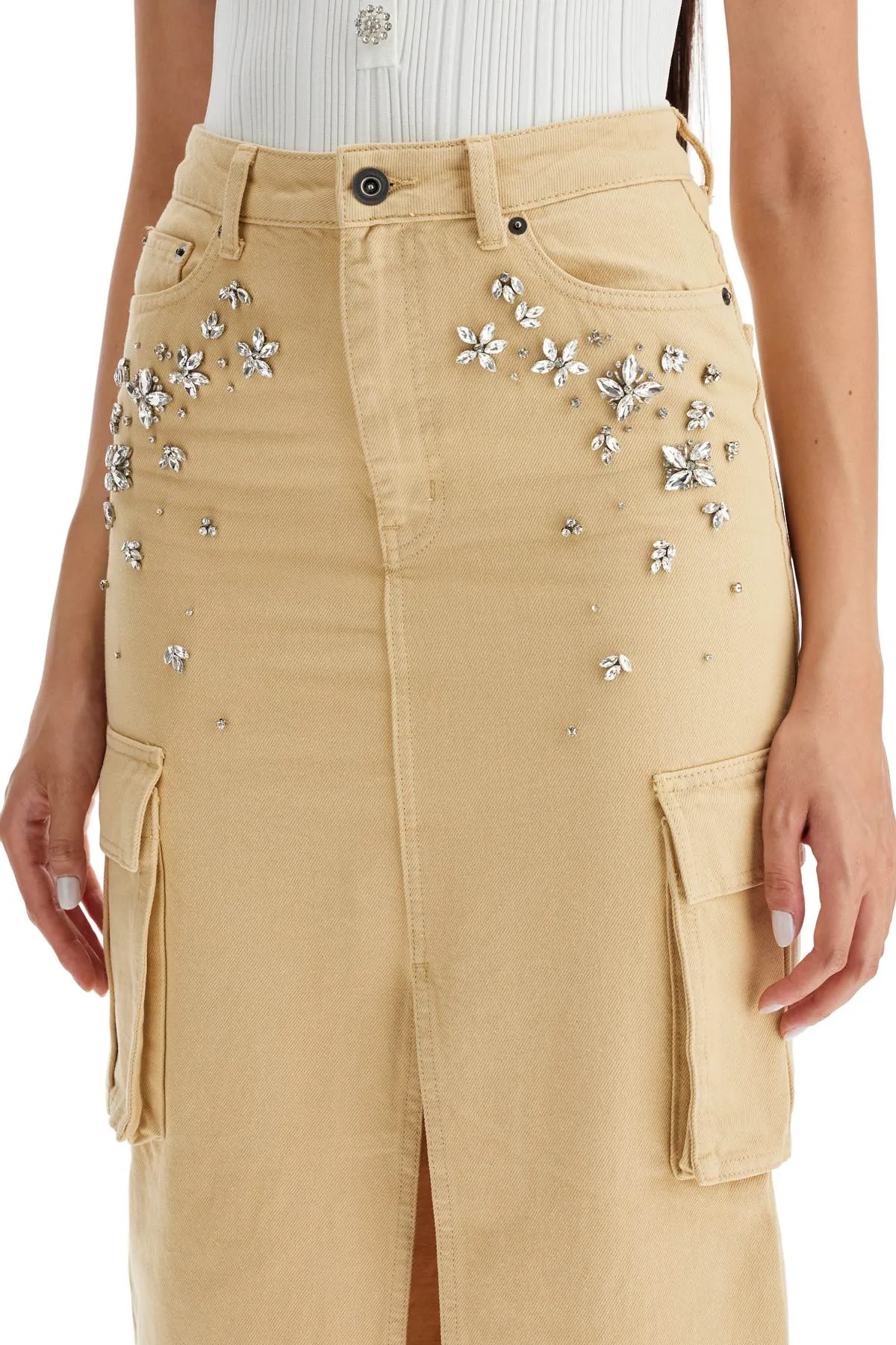 maxi denim cargo skirt in PF24 835XASK BG BEIGE