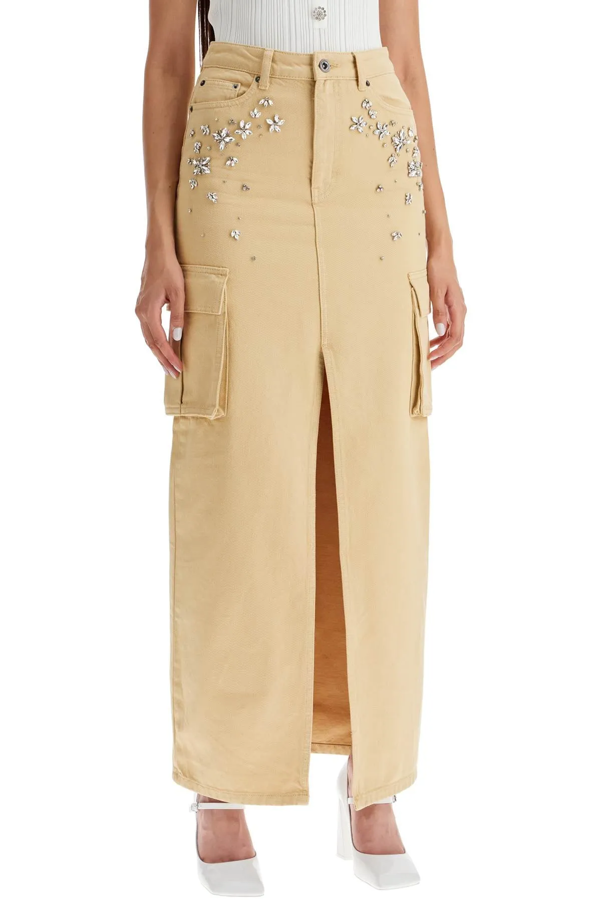 maxi denim cargo skirt in PF24 835XASK BG BEIGE