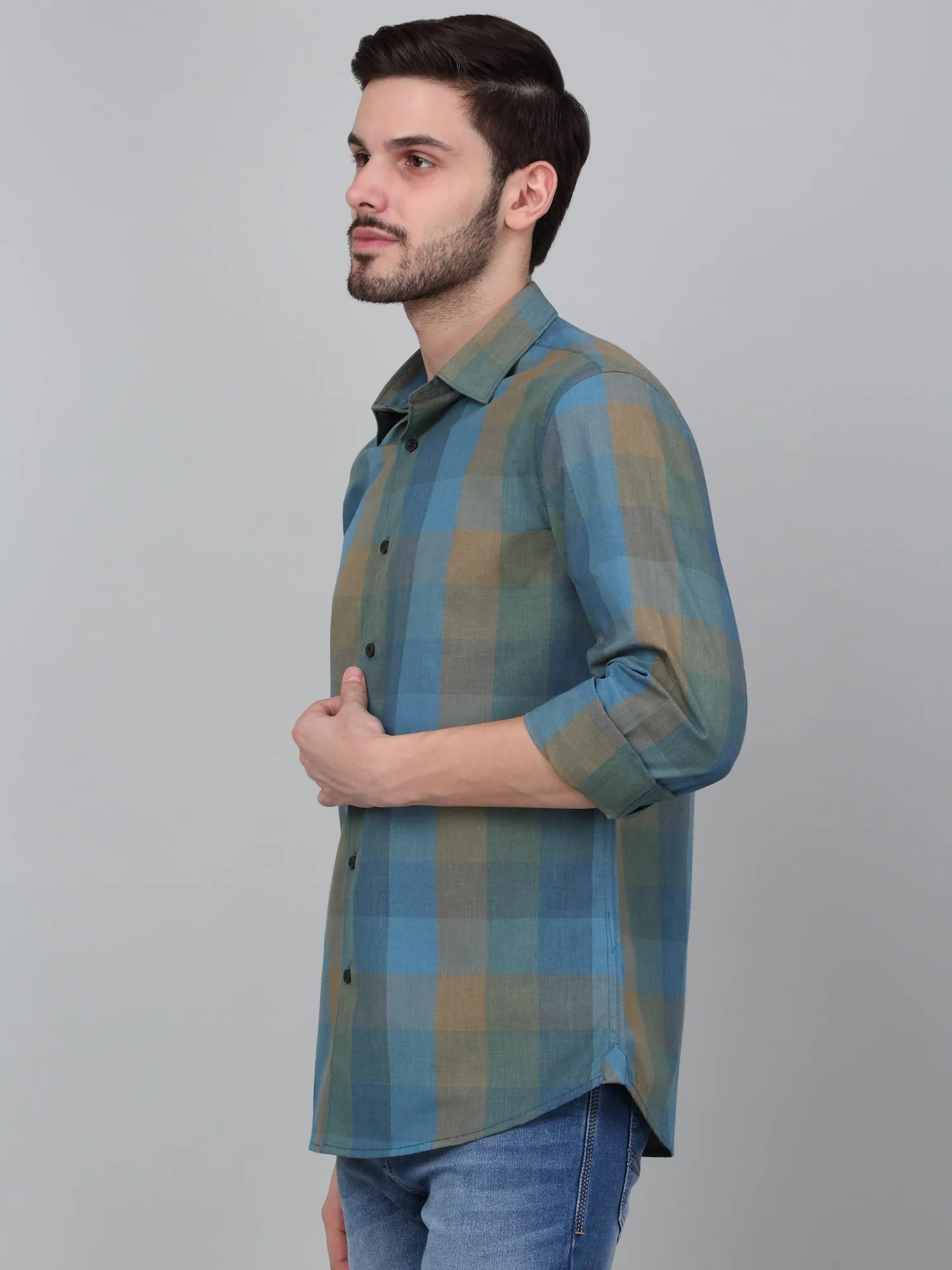Men's Green Checkered Full Sleeve Casual Shirt