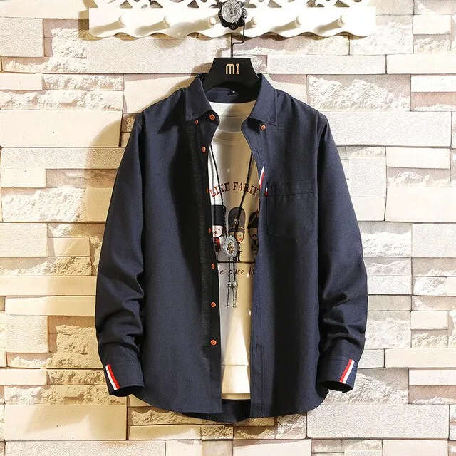 Men's long-sleeved shirts casual body repair solid color lining