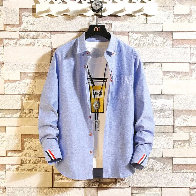 Men's long-sleeved shirts casual body repair solid color lining