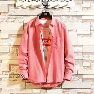 Men's long-sleeved shirts casual body repair solid color lining