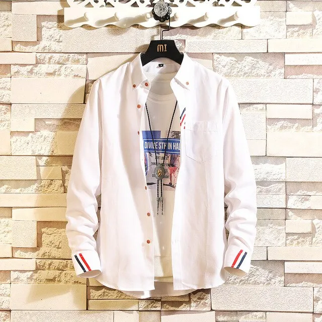 Men's long-sleeved shirts casual body repair solid color lining