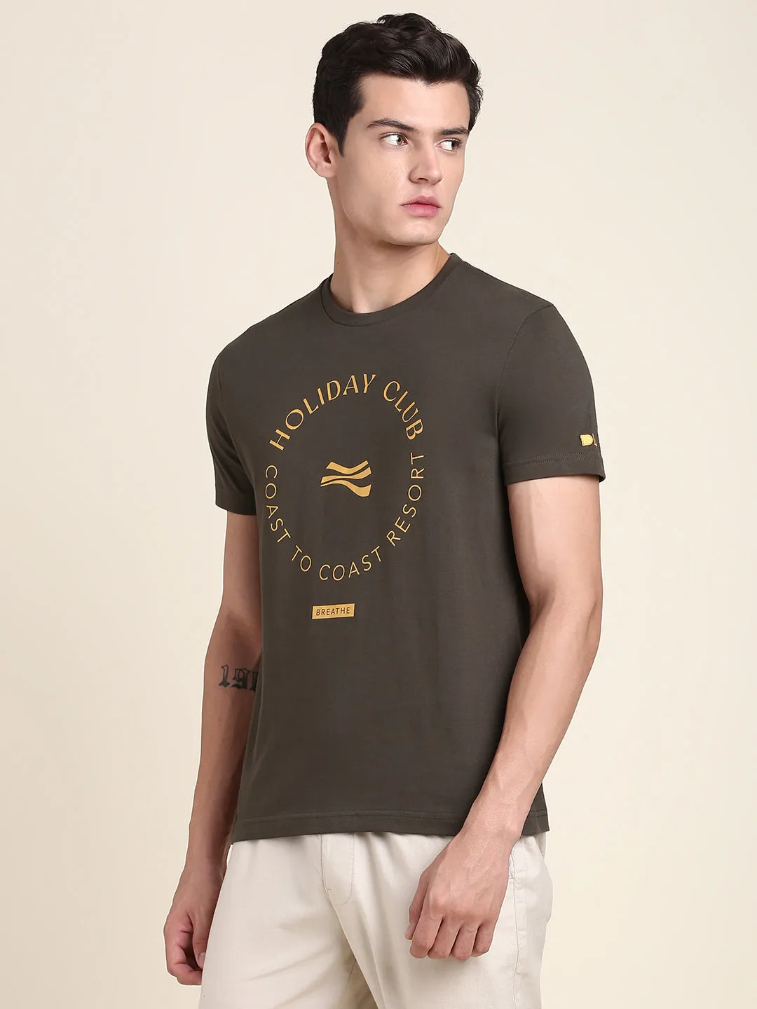 Men's Olive Print T-shirt