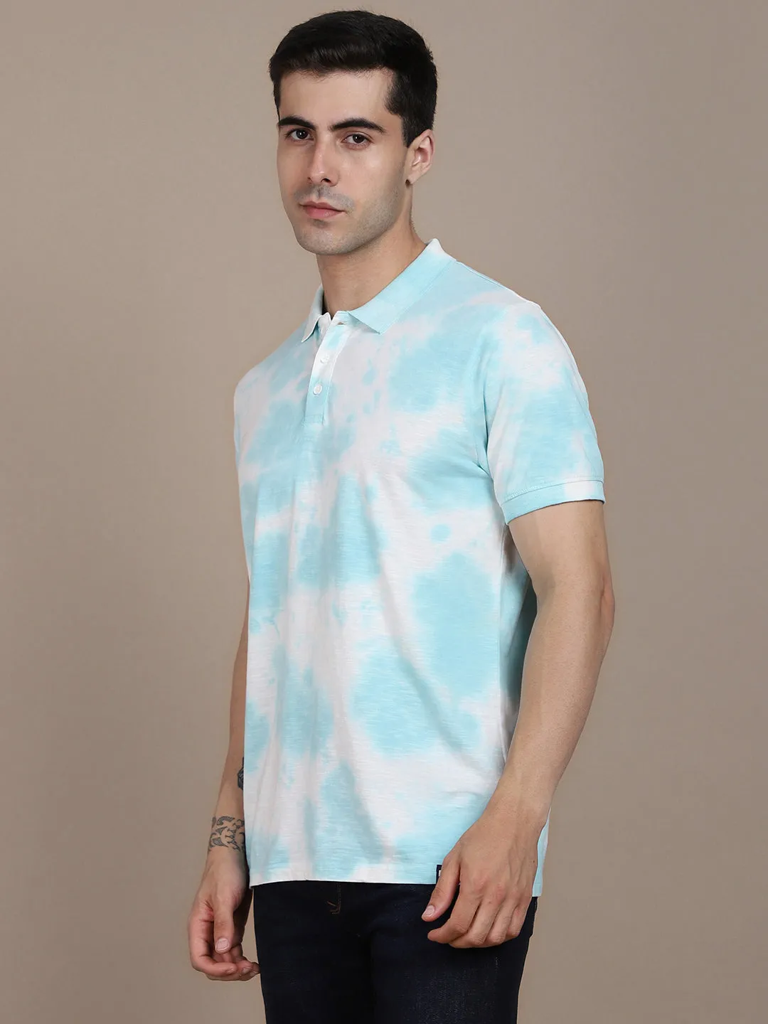 Men's Polo collar Green Dyed Casual T-shirt