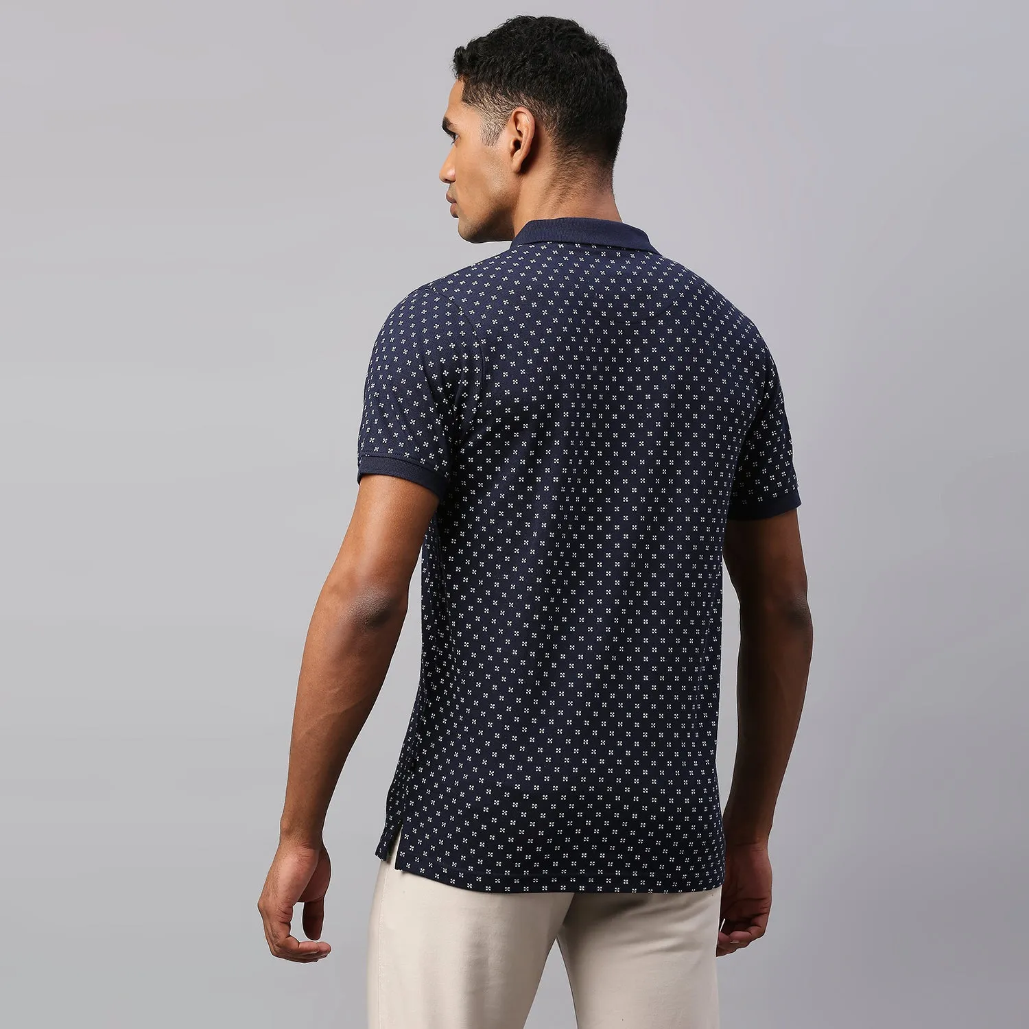 Men's Pure Cotton All Over Printed Half Sleeves Polo T-Shirt (Navy)